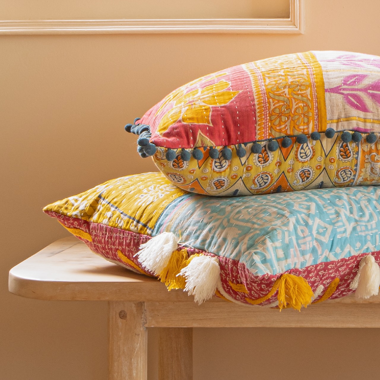Made with love, color, and a whole lot of character.
These cushions, throws, and linens are hand-stitched using the Kantha technique, full of life, just like the homes they’re made for.
Swipe to see the beauty up close.