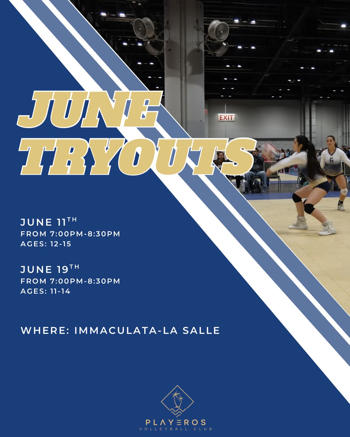 Mark your calendars: Our June tryout dates are live!
Head to the website in our bio for more information and to register. Canโt wait to see you then!
#playerosvolleyball #miamivolleyballclub #volleyballclub