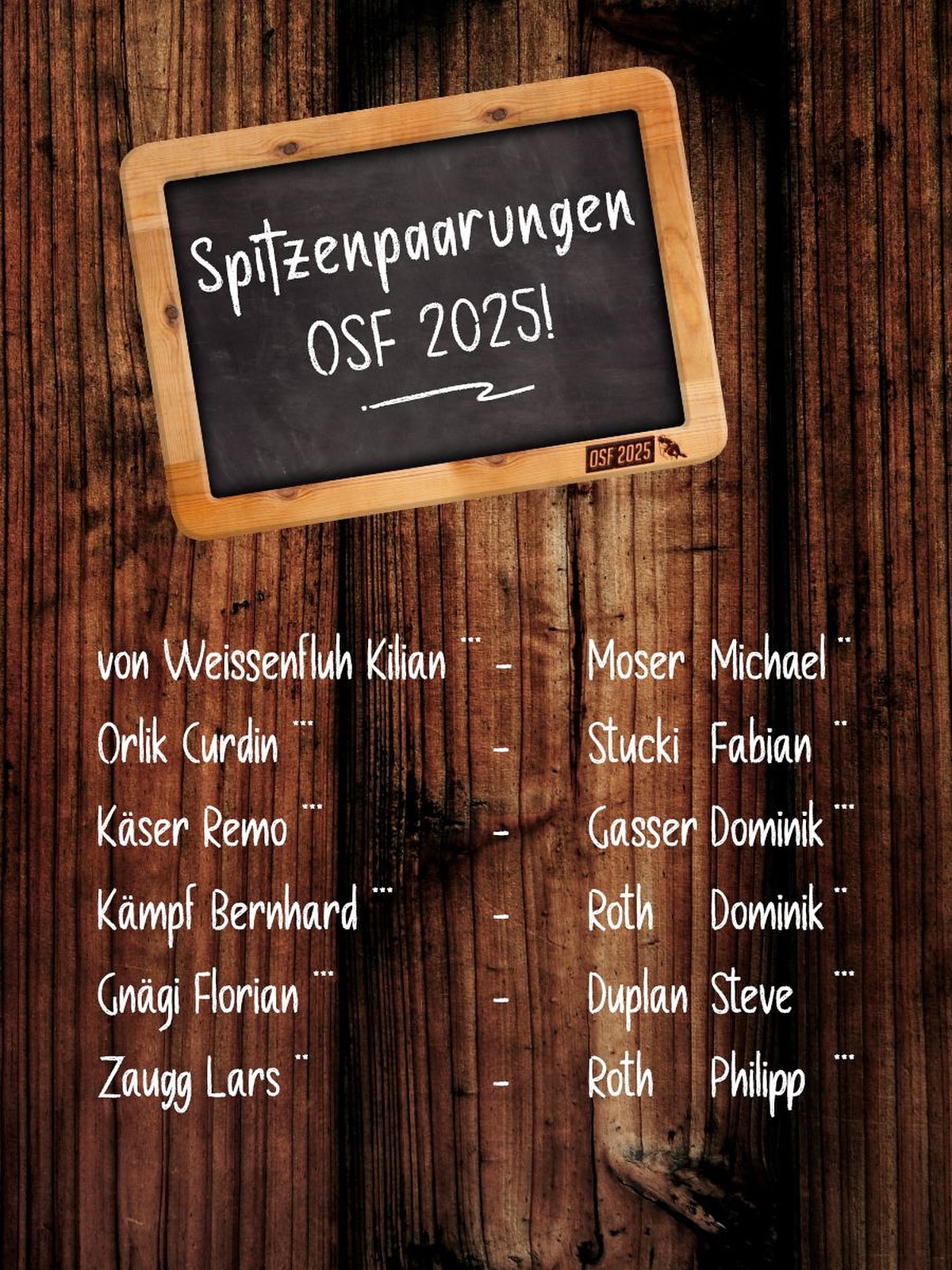 Die Spitzenpaarungen sind bekannt.
Zfriede?
sichere dir jetzt dein Ticket!
👉 https://www.osf-2025.ch/tickets
#osf2025 #chunnschou #schwingfest #eidgenossenlive #eichenlaubjagd #sägemehlfieber #municäsar #inkwil #bösergehtsnicht