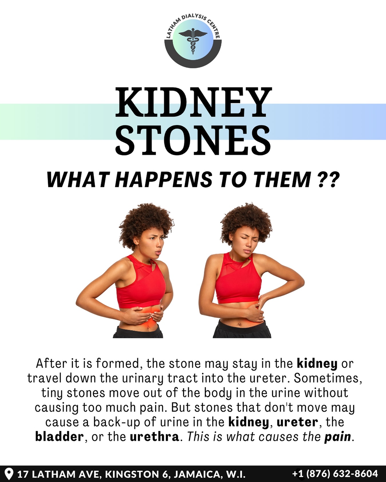 Why is there pain ?
#LathamDialysis #LathamDialysisCentre #LathamDialysisJamaica #Jamaica #Kingston #KidneyDialysis #KidneyDialysisJamaica #KidneyDialysisinKingston #KidneyHealth #DialysisCenter #kidneydialysisinjamaica #KidneyDiseaseRisks #KidneyStones #Hydration