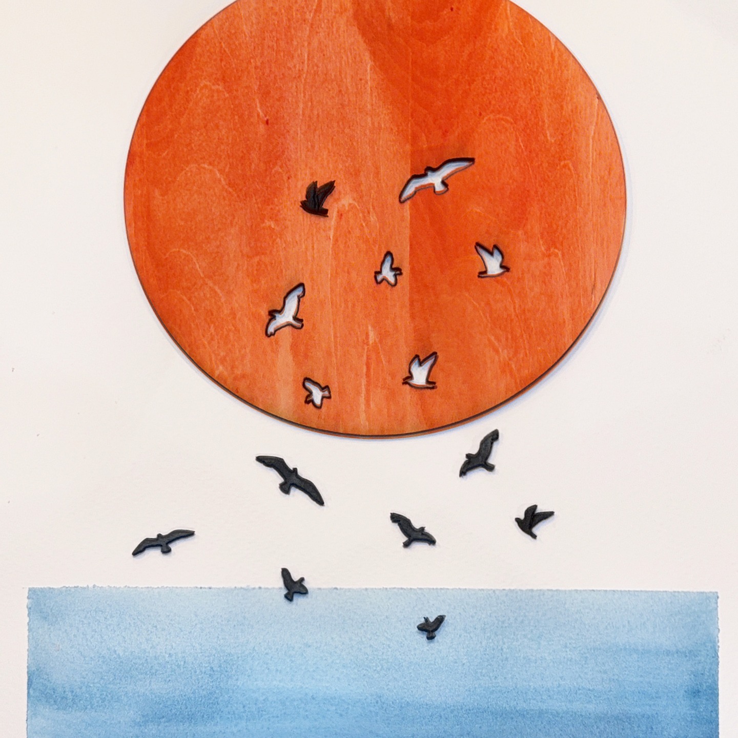 Wood and Watercolor landscapes (not framed or matted). Love playing with this media and seeing what happens when you add watercolor to the wood. Image 1: Gull / Image 2: Sky Fire / Image 3: Purple Haze / Image 4: Blue..... If interested in any pieces, reach out via email until our website is finalized jarradesigncincy@gmail.com