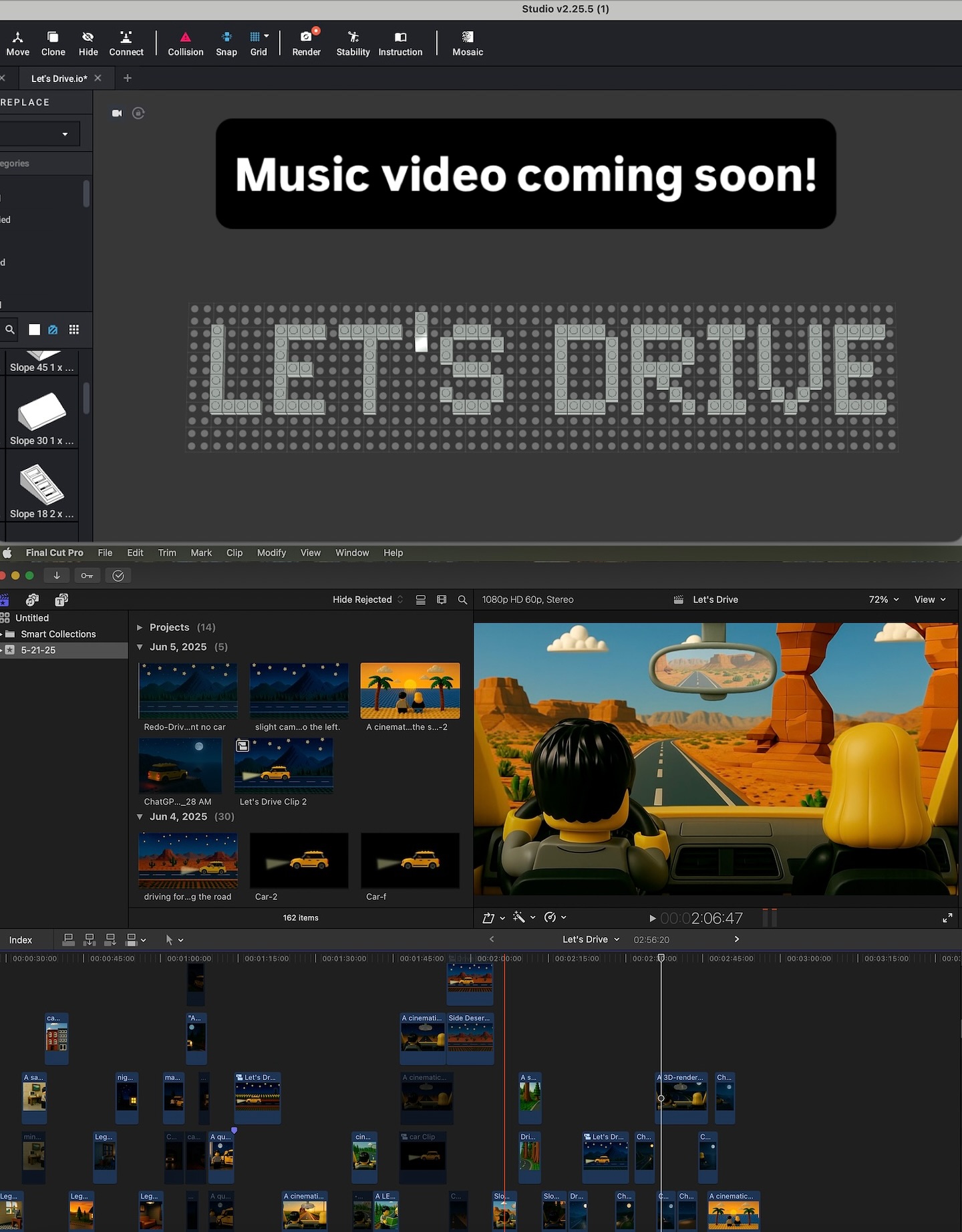 Music video for “Let’s Drive” is almost done! So excited for this one! #letsdrive #newmusicvideo #indieartist #legostyle #musiccomingsoon