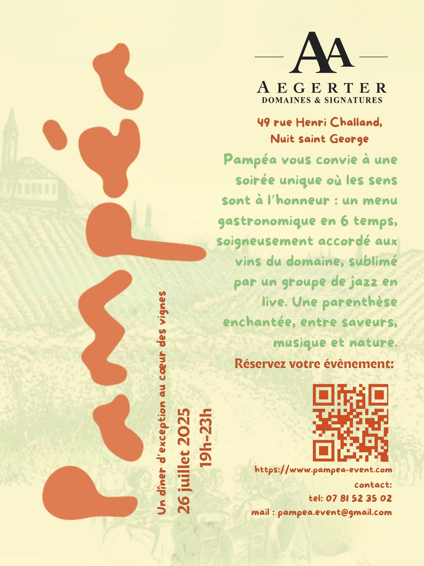 🌿 Pampéa fait son entrée… et vous êtes invités à vivre une expérience hors du commun.
Le 26 juillet, rejoignez-nous au cœur d’un somptueux vignoble bourguignon pour un dîner gastronomique dans les vignes.
✨ Au programme :
Des vins d’exception, des créations culinaires raffinées signées par le chef Thibault L’Équilbec, le tout porté par une ambiance envoûtante mêlant jazz, nature, et art de vivre.
Un moment suspendu, où le goût, la beauté et la convivialité ne font plus qu’un.
🎟️ Les places sont limitées. Réservez dès maintenant sur notre site :
👉 www.pampea-event.com
📍 Pampéa. Événements d’exception. Moments inoubliables.
#PampeaEvent
#DînerDansLesVignes
#Expérience
Gastronomique
#Bourgogne #ÉvénementÉphémère
#VinsEtGastronomie
#BourgogneTourisme
#Oenotourisme
#VinsDeBourgogne
#RouteDesVins
#ExpérienceVigneronne
#DomaineViticole
#ApéritifDansLesVignes
#DînerDansLesVignes
#WeekendEnBourgogne
#VignoblesEtDécouvertes
#SlowTourisme
#VinsFrançais
#ArtDeVivreBourgogne
#ÉtéEnBourgogne
#CaveÀVin
#MomentsGourmands