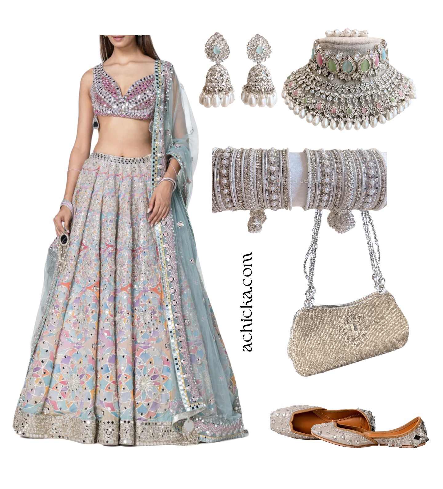 Sangeet Styled 🫧🦋🪸🍡🩰🎠
With a cool undertone I wanted to style a lot of the outfits with silver accessories. I remembered that my mum had this beautiful purse and had to style it with this outfit.
Flats were a must for dancing and with such a heavy outfit.
Outfit: @abhinavmishra_
Bag: Mum’s vintage