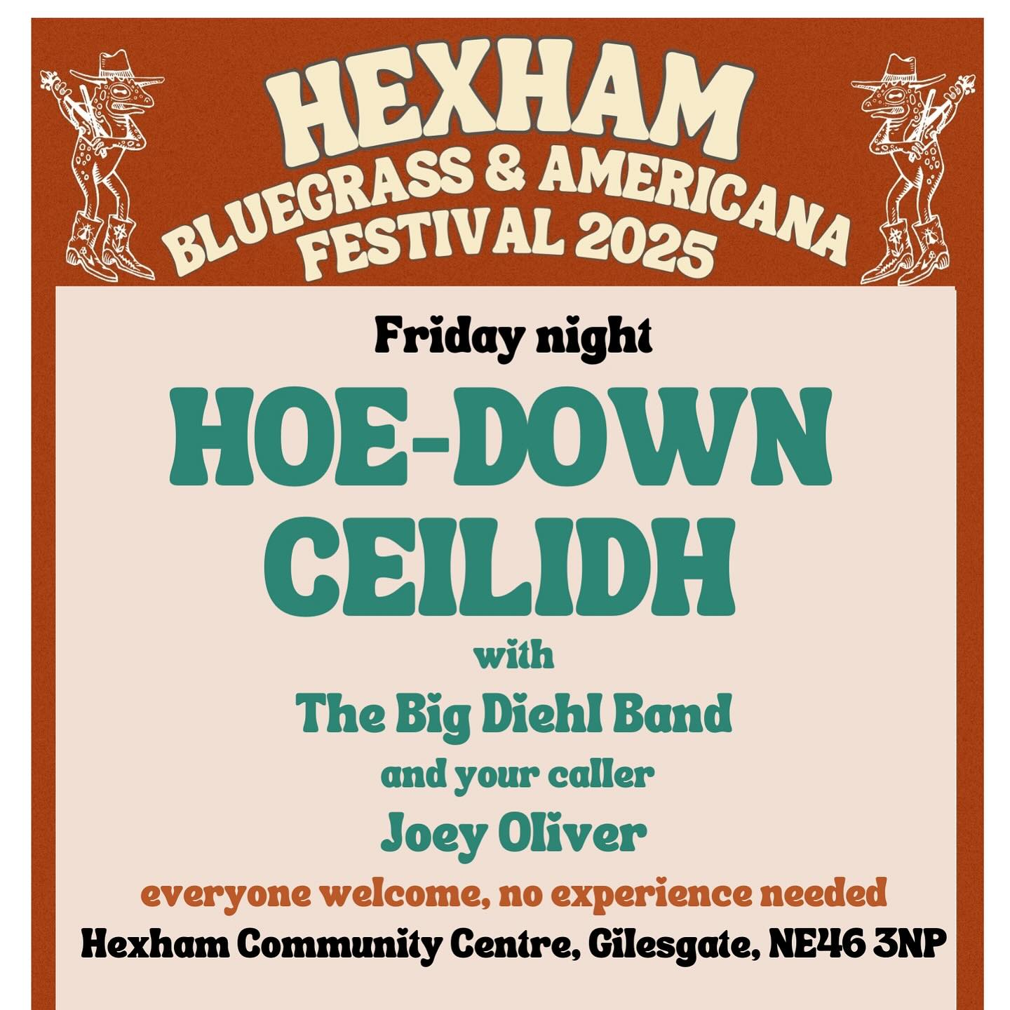After the past two SOLD OUT dances, the Hoe-Down Ceilidh is back to open up the festival weekend. Get those tickets booked quickly, they won’t hang about!!!
Tickets from Matthias Winter Eco Home, 15 Hallstile Bank, Hexham
or email : diehlfelicity@gmail.com