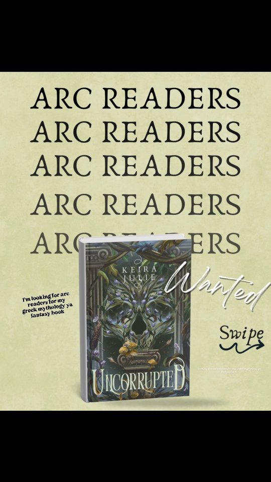 I'm looking for arc readers for my greek mythology ya fantasy book Uncorrupted 🏺🏛🗡
If you're a fan of the hunger games, percy jackson and would love a book about a shy girl stranded on an island to be hunted by deadly greek mythology creatures, and her only allies are a group of ruthless survivors who could turn on her at any moment...
Then, sign up to be an arc reader for my debut ya book linked in my bio ✨️
#percyjackson #hungergames #greekmythology #greekmythologybooks #yafantasybooks #yagreekmythology #arcreaderswanted