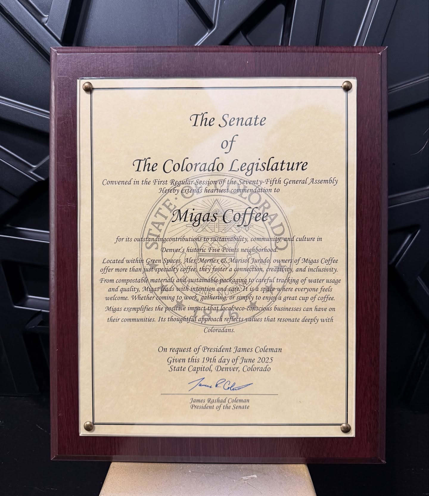We are honored to receive recognition from the Colorado senate on Juneteenth. Our aim is to build community, one cup at a time. As proud residents of Five Points, we continue to be a communal space for the Black community in Denver. Pull up on us!
•
•
•
#juneteenth #blackownedbusiness #denver #coffee