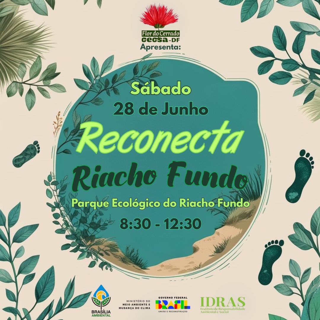 🌿 Conecte-se com a natureza e com ideias que transformam! 🌿
No dia 28 de agosto, venha viver uma manhã dedicada ao meio ambiente no coração do DF!
Um evento gratuito com palestras, trilha educativa e roda de conversa sobre práticas sustentáveis e o futuro do planeta 🌎
📅 Data: 28/08
🕣 Horário: Das 8h30 às 12h30
📍 Local: Parque Ecológico do Riacho Fundo
👨👩👧👦 Todas as idades são bem-vindas!
🗓️ Programação
8h30–9h00 | Recepção – Apresentação dos parceiros
9h00–9h45 | Palestra: Conscientização Ambiental – Anna Ricarda, gestora ambiental e consultora
9h45–10h30 | Pegadas Conscientes – Trilha educativa até a nascente, com Lorena Costa, técnica em controle ambiental
10h30–11h15 | Sustentabilidade na prática – Visita ao viveiro e à agrofloresta
11h15–12h30 | Roda de conversa com debate: Do Local ao Global: Como atuar em prol da sustentabilidade no DF?
Mediação: Equipe CECSA-DF – Bárbara Ohana e Gabriel Elias
🎒 Traga sua garrafinha de água, protetor solar e roupas confortáveis.
💬 Marque quem não pode ficar de fora dessa jornada por um DF mais verde!
#MeioAmbiente #Sustentabilidade #Trilha #EducaçãoAmbiental #Reciclagem #RiachoFundo
