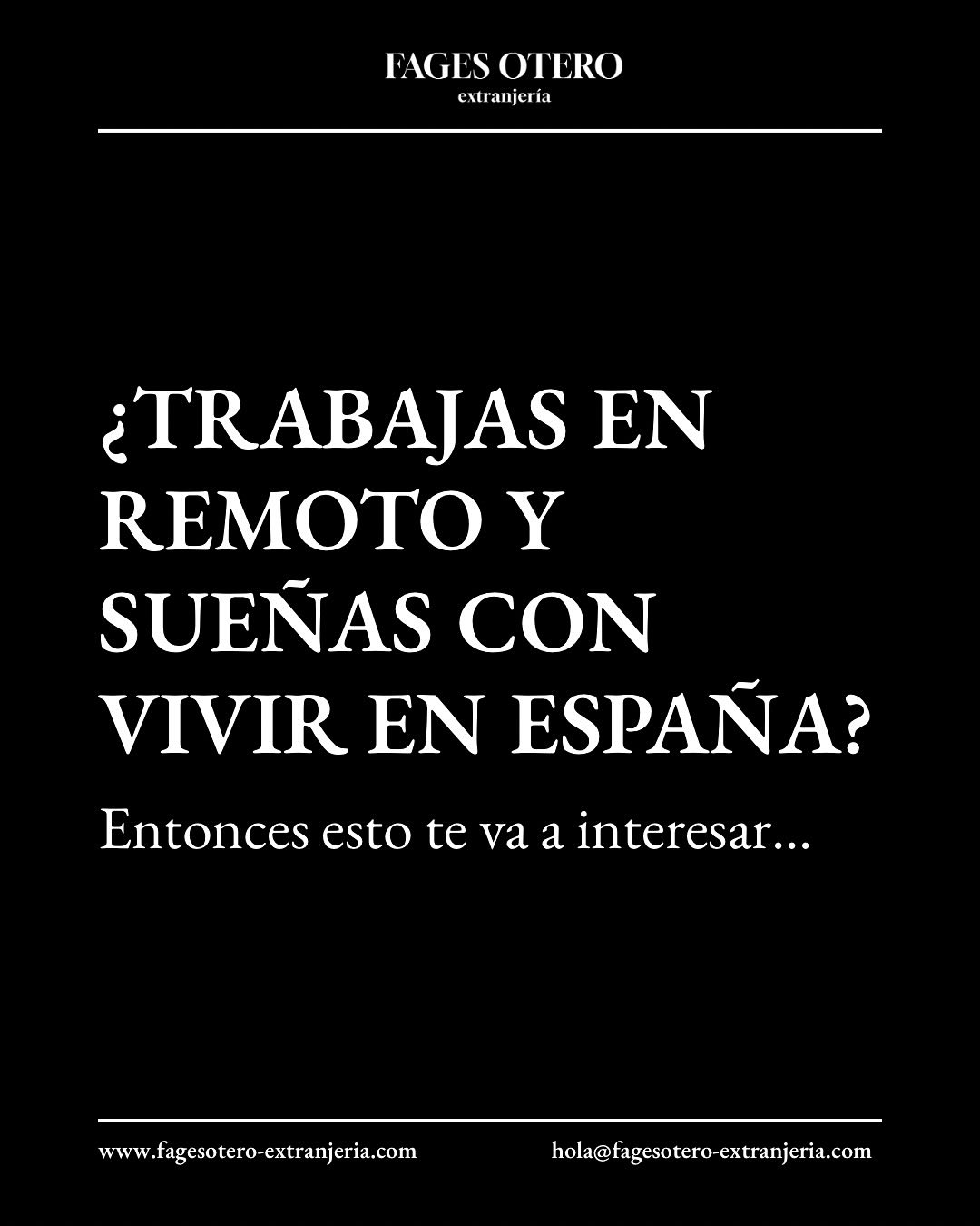 🌍 ¿Te atrevés a dar el salto?
Trabajás en remoto… ¿y si lo hacés desde España?
La Visa Nómada Digital te permite vivir legalmente en España mientras seguís trabajando para tu empresa o clientes en el extranjero.
📌 Ideal para freelancers, programadores, diseñadores, marketers, perfiles tech y creativos.
💶 Solo necesitás demostrar ingresos estables y tener al menos 1 año con tu cliente o empresa actual.
👩⚖️ En Fages Otero – Extranjería, te guiamos paso a paso para conseguir tu residencia como nómada digital.
✔️ Evaluamos tu caso
✔️ Armamos tu solicitud
✔️ Te acompañamos hasta la aprobación
📩 Escribinos por DM o desde el link en bio.
#nomadadigital #visanomadadigital #vivirenespaña #trabajoremoto #extranjeria