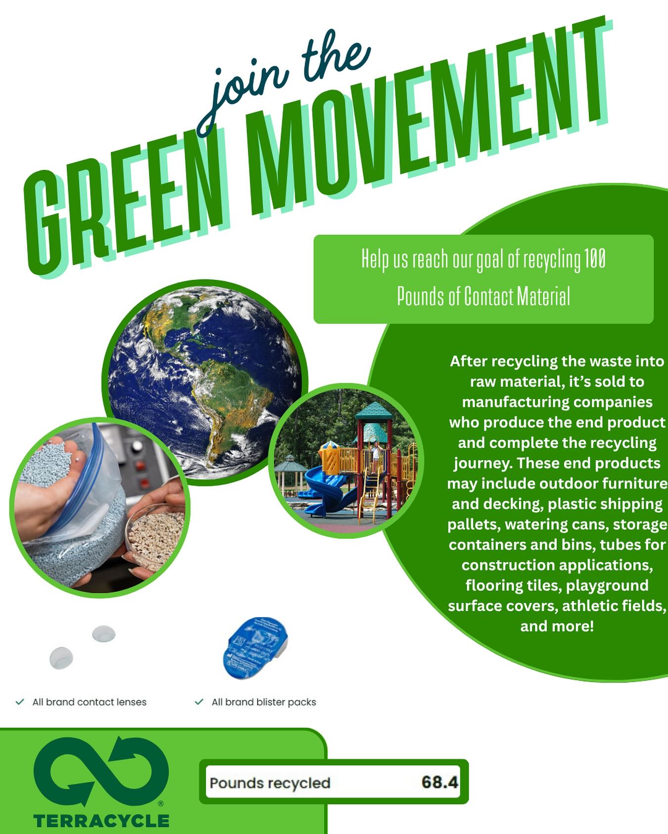 Did you know that recycling facilities cannot properly recycle contact blister packs or contact lenses? 🤔 Due to their small size and the type of plastic used to manufacture these products more often than not they find themselves in waterways and landfills! 👎🏼 HOWEVER, In 2016 Bauch and Lomb created the One By One recycling program to help create sustainability within the optometry world! As of April 2025 the company has successfully diverted 625,026 pounds of contact lens waste into useful recycled products! how cool! ✨
Here at @lakewayvisionassociates we try our best to be mindful of our carbon footprint by shifting to a paperless office and partnering with the ONE by ONE recycling program!
our current goal is to hit 100 pounds of recycled materials!! you can help us reach this goal by saving your contact lens waste and stopping inside our office to use our recycle boxes! ♻️