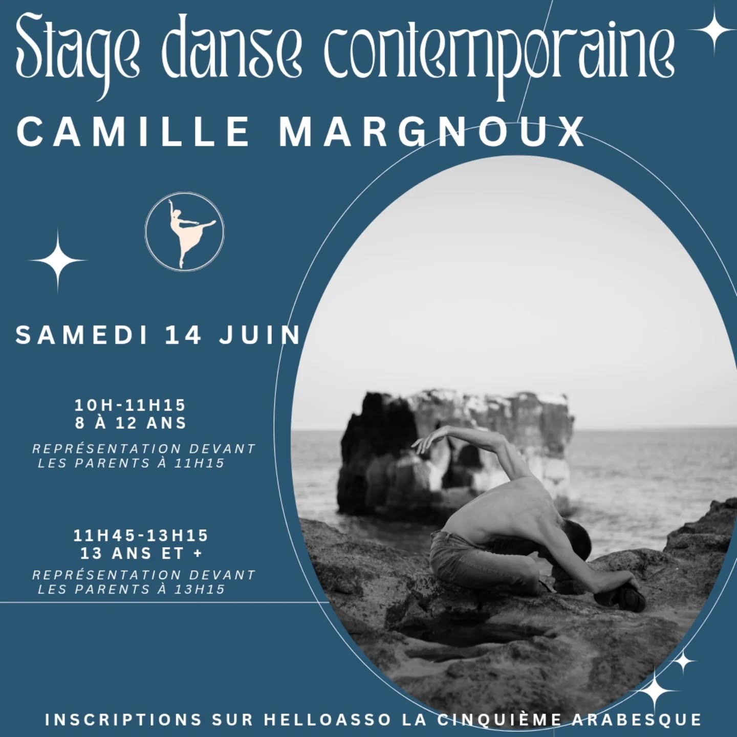 ✨Profitez de notre dernier stage de la saison ✨🤩
Avec Camille Margnoux !
Danseur contemporain professionnel !
On adore!🌸
✍🏼Inscriptions en ligne via HelloAsso !
(Lien en bio)
✨Avec une représentation gratuite pour les parents à chaque fin d'atelier !✨
Dansons!
@camillemgx @xabibdx @marie_girard_inspiration_mg @clairebnrtinstapro
#eysinesmaville #eysines #eysinesculture #lacinquiemearabesque #bordeaux #bordeauxmaville #bordeauxmetropole #merignacmaville #merignac #lehaillan #lebouscat #bruges #bassindarcachon #saintmedardenjalles #Blanquefort #dansecontemporaine #danseurs #danse #stagededansecontemporaine