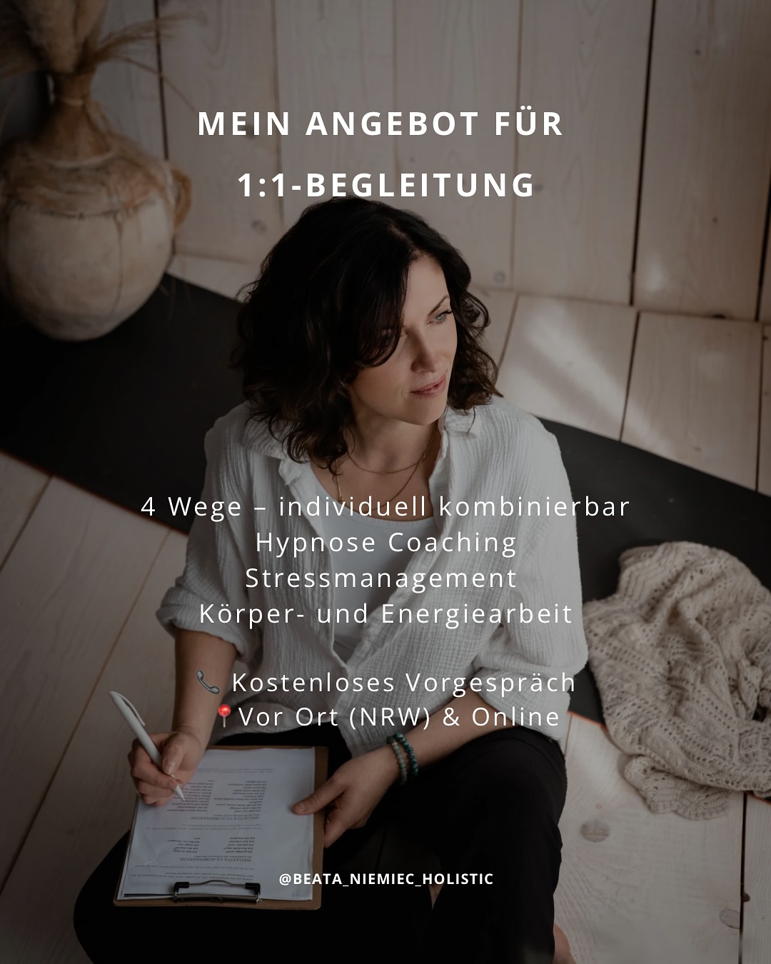 Kennst du das Gefühl, dass sich etwas verändern muss, aber du weißt nicht genau, wo du anfangen sollst?
Vielleicht ist da ein innerer Druck, alte Muster, Unsicherheit – oder einfach das Gefühl, nicht ganz bei dir zu sein.
In meiner 1:1 Begleitung geht es nicht darum, etwas „wegzumachen“, sondern dich dabei zu unterstützen, wieder in Verbindung mit dir selbst zu kommen.
Ich arbeite ganzheitlich und intuitiv – mit einem Blick für das, was hinter dem Sichtbaren liegt. Dabei kombiniere ich:
– Hypnose & Rückführung
– Stressbewältigung & Coaching
– Reiki & Energiearbeit
– Körperarbeit
Alles kann, nichts muss. 🤍
In einem kostenlosen telefonischen Vorgespräch schauen wir gemeinsam, was du gerade brauchst.
Ich begleite dich vor Ort (NRW) oder online,
auf Deutsch & Polnisch möglich.
Bei Fragen schreib mir gern:
info@holistictouch.net
Deine Beata 🤍
#GanzheitlicheBegleitung #HypnoseNRW #Energiearbeit #BlockadenLösen #Männerbegleitung #Körperarbeit #Stressbewältigung #ZurückZuDir #VeränderungBeginntInnen #BegleitungDeutschPolnisch