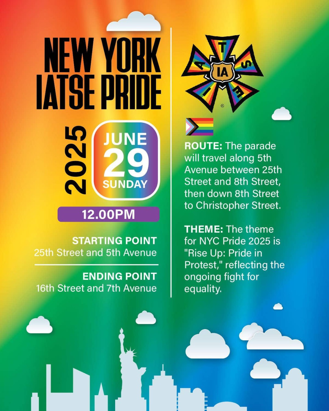 #NYCPride March is just one week away! Join us @atpam1 and @iatsepride in celebration and solidarity as we honor our community, our joy, and our power. 🏳️🌈🏳️⚧️
We will gather on June 29th at 25th St. and 5th Ave at 12pm to march together and give voice to this year’s Pride theme—“Rise Up: Pride in Protest.”
Guests are welcome, ALL are welcome. Register at the link in our bio!