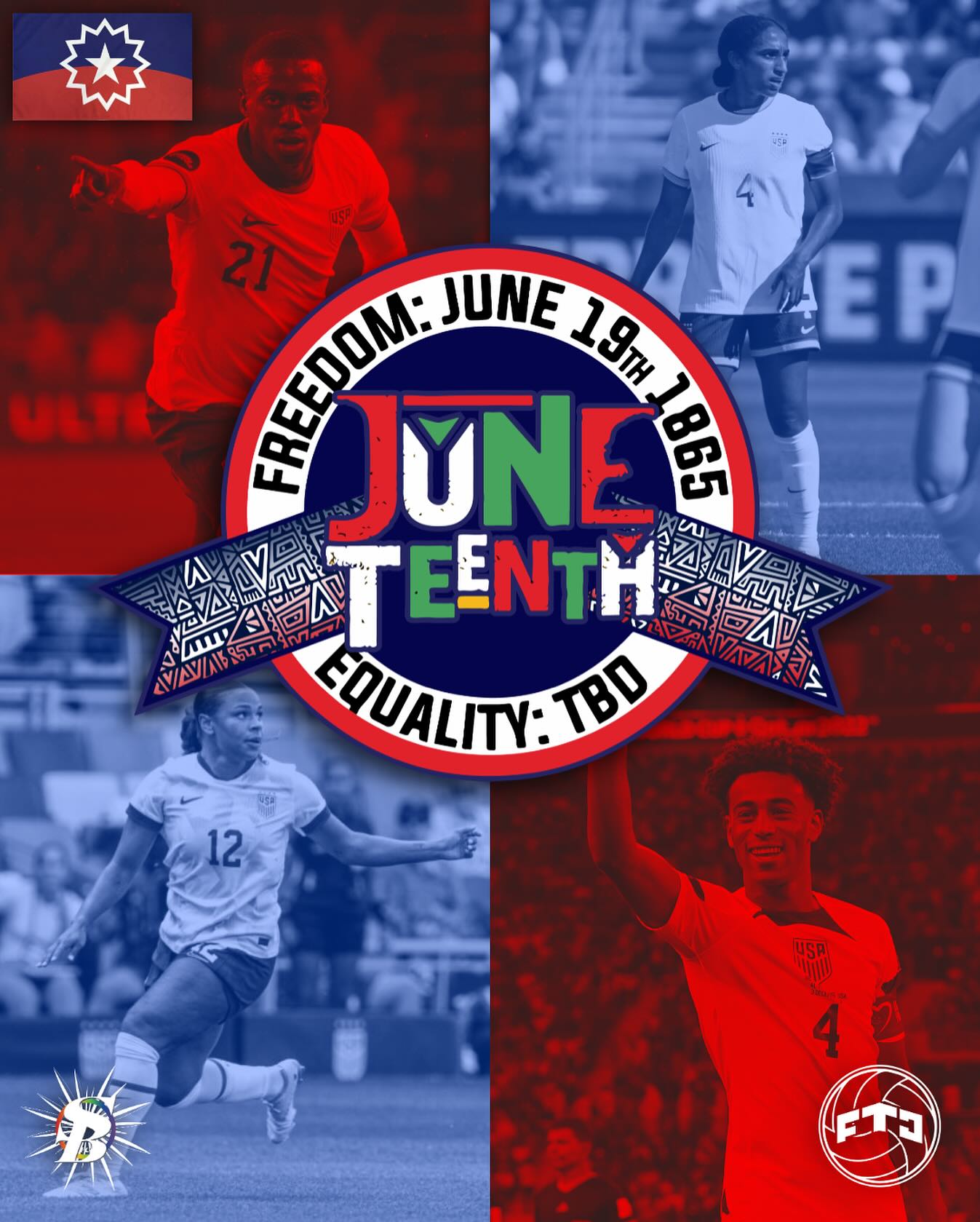 We commemorate the anniversary of the last slaves freed from this nation and acknowledge the continued pursuit of full freedoms and equity in the same nation 160 years later.
We celebrate #Juneteenth today and salute our ancestors who have pushed us to this point.
✊🏿⚽️🔵🔴🟢🟡
