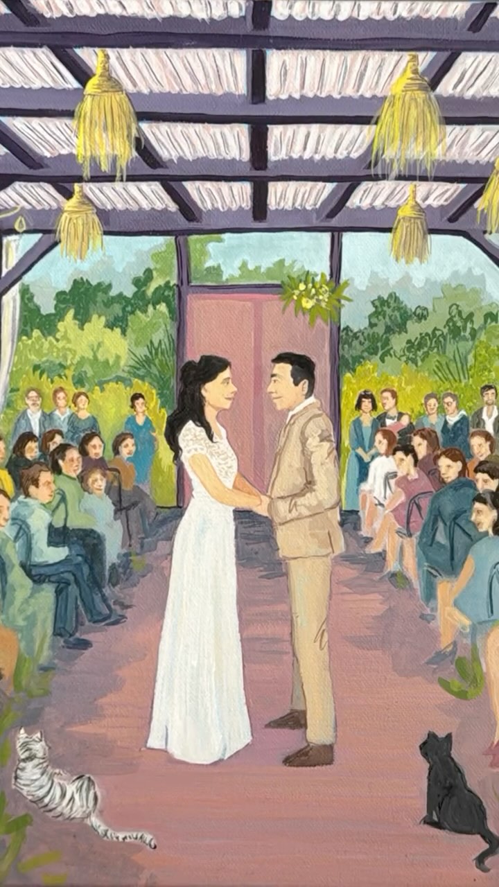 Ce mariage m’a profondément touchée.
Les témoins étaient adorables et très investis, les mariés bienveillants et amoureux.. En bref, il y avait de l’amour à tous les étages et ça fait du bien !!
L’enjeu était important car je savais que ma peinture allait devenir un souvenir familial avec la pression que cela touche le marié de la bonne façon.. Il faudra voir la fin de la video pour avoir la réaction !!
Ce projet m’a offert l’opportunité de lâcher prise sur les détails et d’explorer une approche plus libre, loin de l’illustration ultra-précise.
Pour avoir travaillé dans l’univers du mariage avant (décors, animation, photobooth...), C’est bien derrière le chevalet que je me sens le mieux 😍
Merci aux témoins et mariés de m’avoir accordé votre confiance 🙏
@maison.vilar
#Mariage #Wedding #ArtWork #Peinture #Souvenir #Evenementiel #CatLover #Hommage