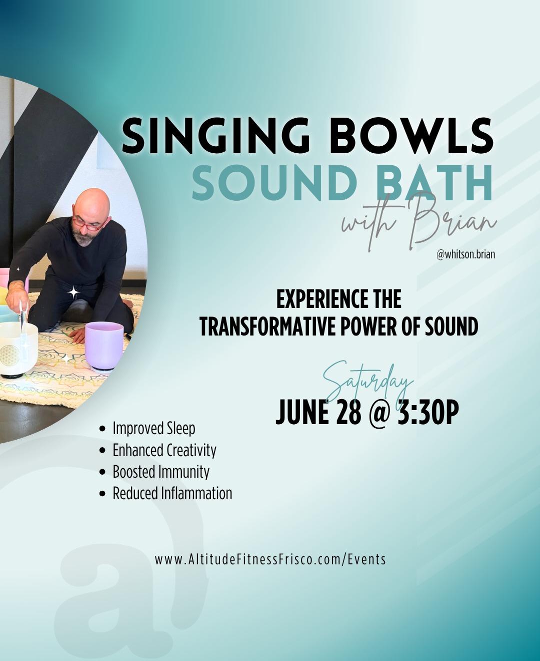 🧘♀️✨ Breathe. Release. Restore.
Join us for our June Sound Bath on Friday, June 28 — your monthly reset for the body, mind, and soul. Let the soothing vibrations wash over you and leave you feeling grounded, centered, and renewed. 🌙
Spots are limited — reserve yours now and step into serenity. 💫
#SoundBath #HealingVibrations #SelfCare #AltitudeAerialArts #MindBodyBalance