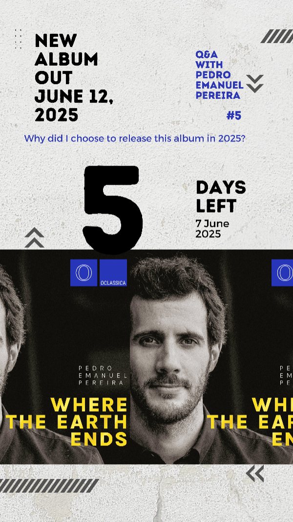 Q&A with Pedro Emanuel Pereira #6
5 days until Where the Earth Ends
Album out June 12, 2025 — in immersive Dolby Atmos — on @oclassica.
I chose 2025 for the release of Where the Earth Ends because it felt symbolically right.
This year marks several important milestones:
🎂 340 years since Johann Sebastian Bach was born (1685)
🎂 130 years since Paul Hindemith’s birth (1895)
🎂 85th birthday of António Victorino d’Almeida — my dear friend and mentor (1940)
🎂 And I’ll be turning 35 this year.
This album is both personal and reflective — and 2025 connects the voices of the past with the present. It just made sense.
📅 Album release: June 12
🎧 Dolby Atmos mix by @heldercosta.hcm
📸 Photo & video: @ar.de.mar
🎼 Label: @oclassica
🎬 Production: @percos.music
P.S. In the video, I mention “I’m now in the city of Porto” — but this was filmed about a week or 10 days ago. As of today, I’ve just finished performing in London together with Carlos.
#WhereTheEarthEnds #PedroEmanuelPereira #DolbyAtmos
#ClassicalAlbum2025 #Bach340 #Hindemith130 #VictorinoDAlmeida85
#PortugueseComposer #ClassicalMusicCommunity #ContemporaryClassical
#QandAwithPedro #ImmersiveSound #5DaysToGo #NewMusic2025