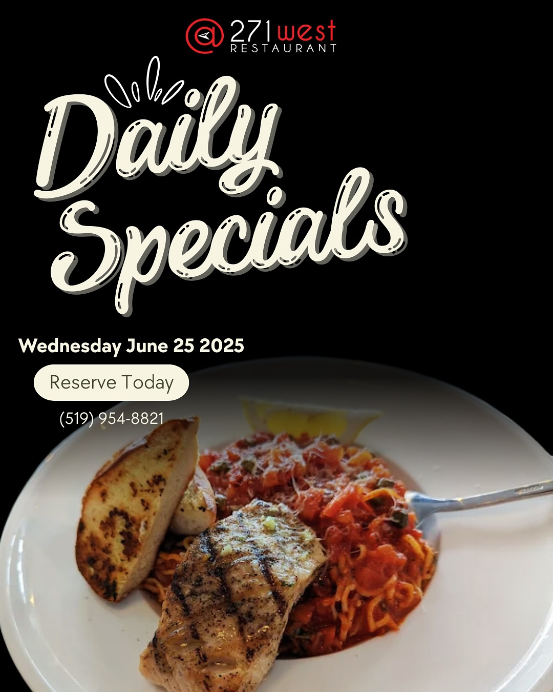 Sunshine, carbs & chill — what more do you need? 😎🍝
Wednesday, June 25th, grab a seat on the patio and dig into our patio specials:
✨ Select Pastas $20
✨ Daily Feature $20
✨ Handmade Pizza $15
Good vibes, better bites all at 271 West in downtown Kitchener.
#waterlooregion#dtkitchener#kwawesome#explorereels #foryoupagereels #patioseason #foodieinkitchener #specials #waterloo #kitchenereats #kitchener #pastas #pizza🍕 @dtkitchener