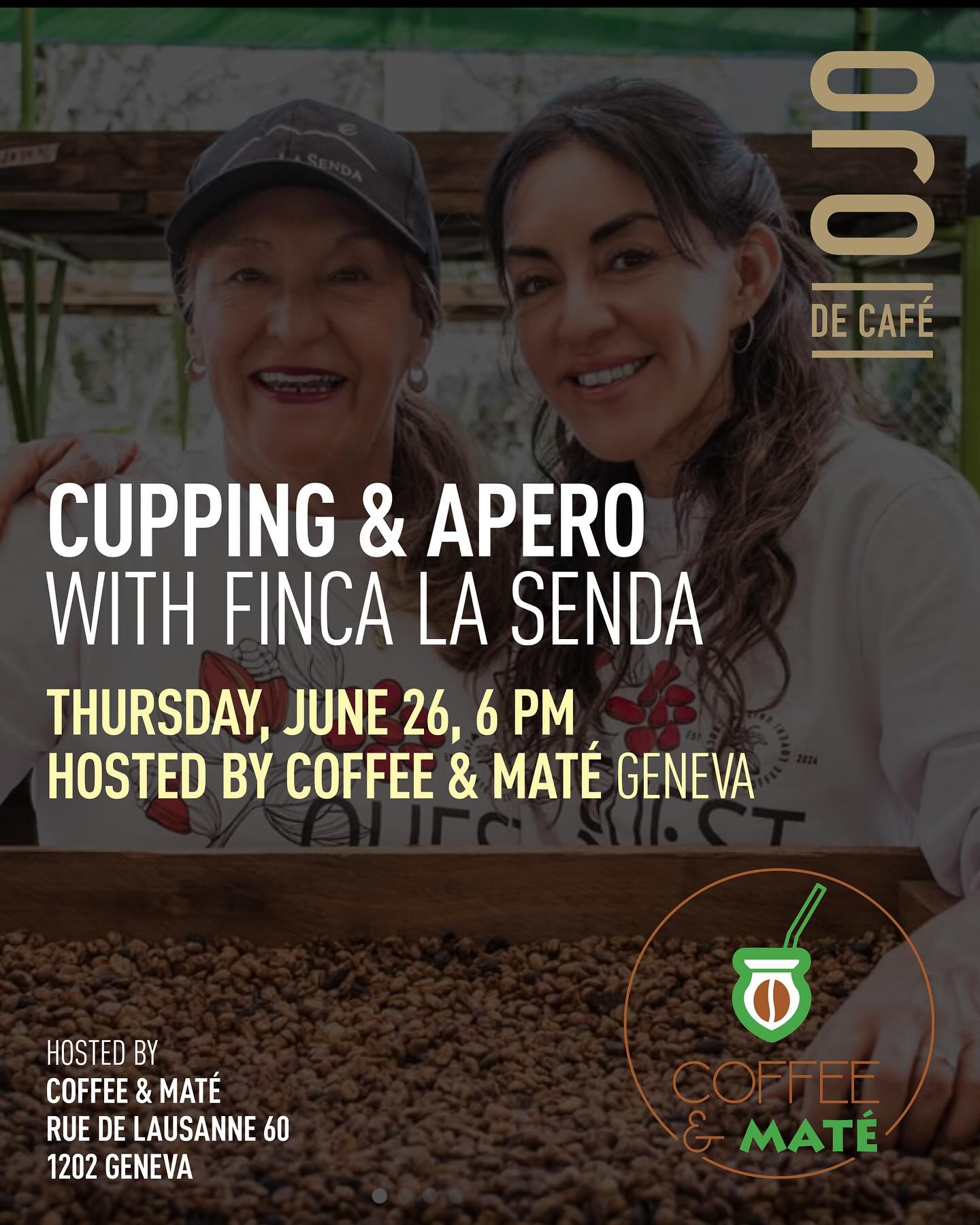 Cupping and Apero! Meet Finca La Senda at Coffee & Maté tonight!
Thursday, June 26., 6 pm
Hosted by Coffee & Maté, Rue du Lausanne 60, 1202 Geneva