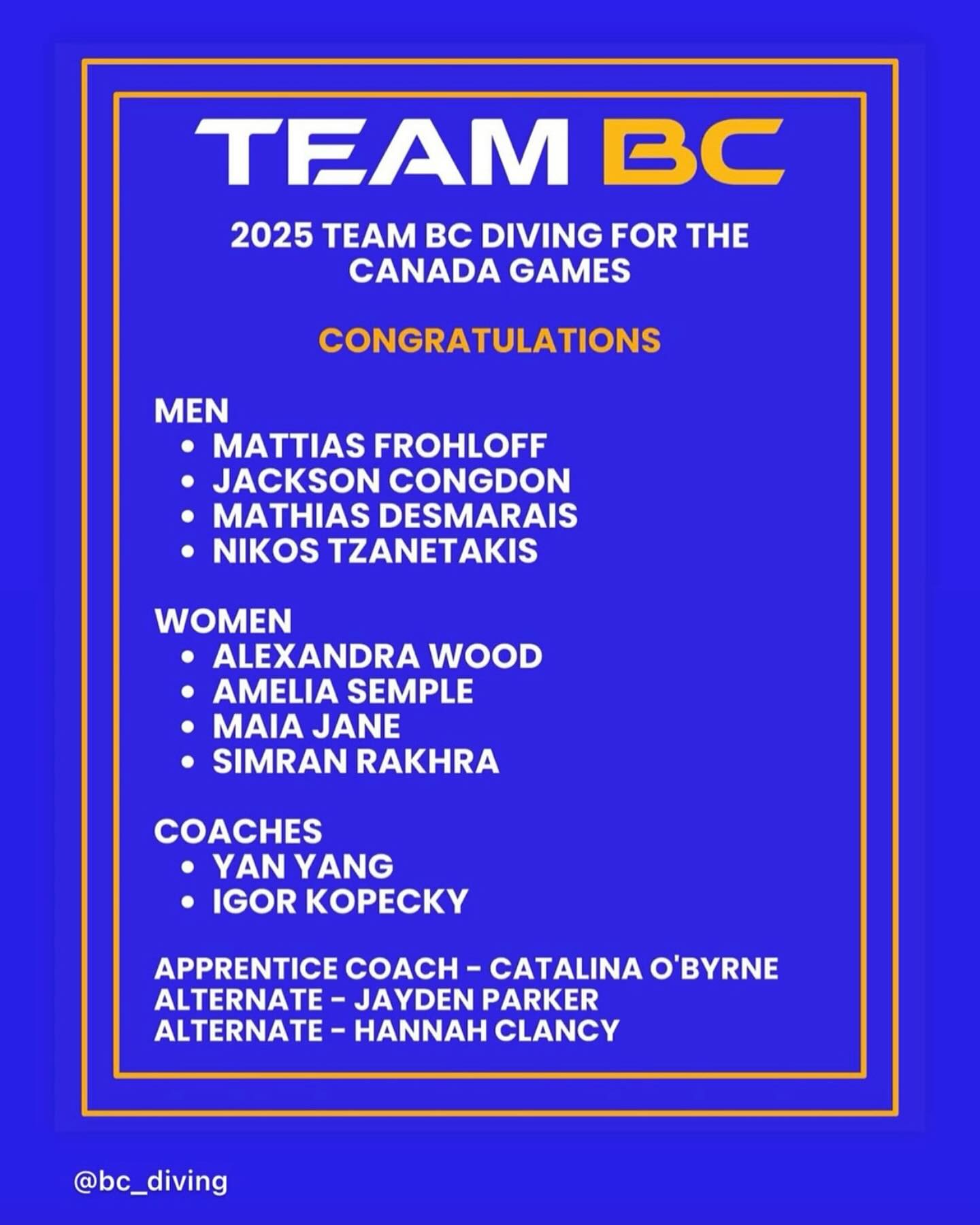 š Team BC Announcement! š
Huge congratulations to our amazing iDive athletes Alexandra Wood, Maia Jane, Mathias Desmarais and Jayden Parker (alternate) on being selected to represent Team BC at the 2025 Canada Summer Games! šØš¦šš
Weāre also incredibly proud of our very own coach Yan Yang, who will be leading as part of the coaching team! š
Your hard work, dedication, and passion continue to inspire us all. Letās go, Team BC! šŖāØ
#TeamBC #CanadaGames2025 #iDiveProud #BCDiving #DivingStrong #FutureChampions #iDiveFamily #hardworkpaysoff #idivevancouver #springboarddiving #platformdiving #vancouversports #vancouversportsclub