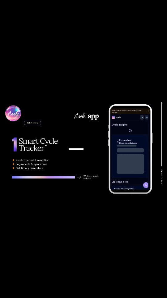 ✨ The Asele App is LIVE!
Built for women who want to track more than just their period — Asele helps you tune into your body, boost your wellness, and stay productive throughout every phase of your cycle.
Here’s what makes Asele unique:
🌸 Smart Cycle Tracker
🌿 Wellness Logs & Insights
📝 Productivity Tools
💬 A Supportive, Anonymous Community
Your rhythm. Your rules. Your Asele.
💻 Visit asele.health to get started
🛍️ Explore our care kits at asele.tech/shop
📌 Link in bio
#AseleApp #NowLive #CycleTracking #WomenWellness #TrackYourCycle #PeriodPower #ProductivityForWomen #WellnessTools #HormoneHealth #DigitalWellness #SelfCareDaily #AseleCommunity #WomenInControl #MentalHealthMatters #CycleAndThrive