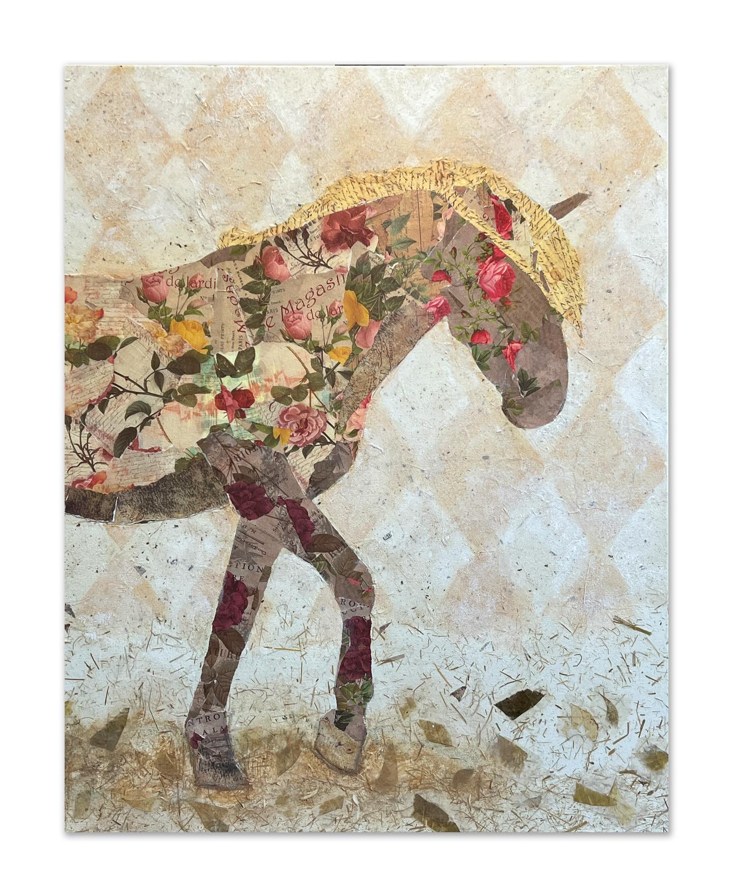 In this next stage, the horse begins to come alive with the addition of its mane added and a gold harlequin-patterned background. An evolving balance between elegance and untamed spirit.
#equestrainart #equestrianpainting #horseart #horsepainting #horseartcollector #horseartcollectors #horseart #horseartist #horseart_featuring #horseartwork #horseartofinstagram #horseartists #horseartforsale #horseartworks #collageartist #collageartwork #collage #collageclub #collagepainting #collagepaintings #mixedmediaartist #mixedmediapainting #mixedmedia #mixedmediacollage #mixedmediaartwork #mixedmediapaintings