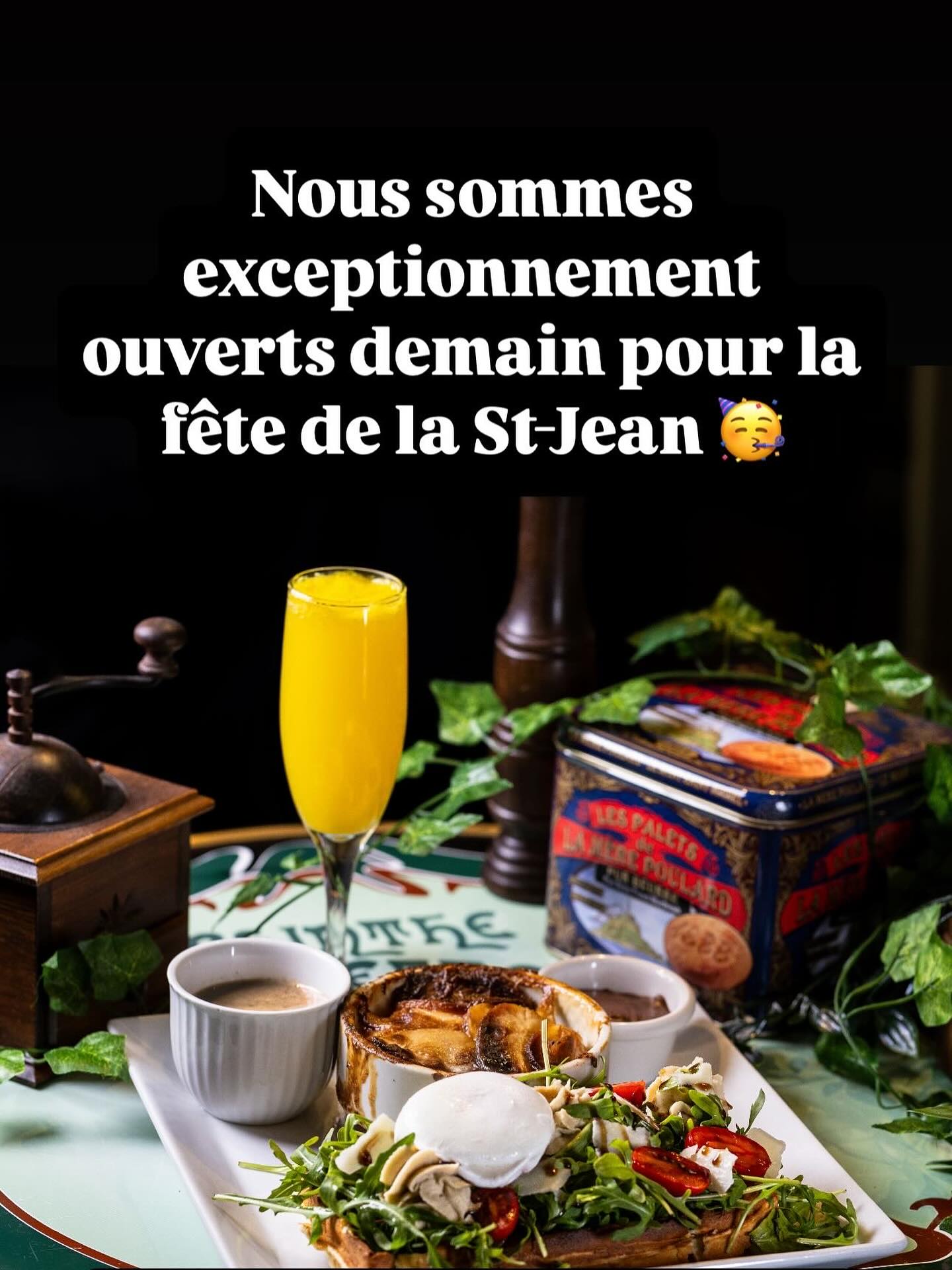 Nous sommes ouverts demain pour la St Jean!
On vous attend pour bruncher de 11h à 15h30 en terrasse ou sous la clim 😉😎
