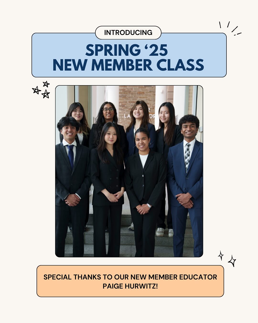 Introducing our Spring ‘25 new member class! Swipe to learn more about each of our new members! We are so proud of all the work you put into this semester and can’t wait to see what else you are able to accomplish! Special thanks to Paige Hurwitz for leading our new member education!