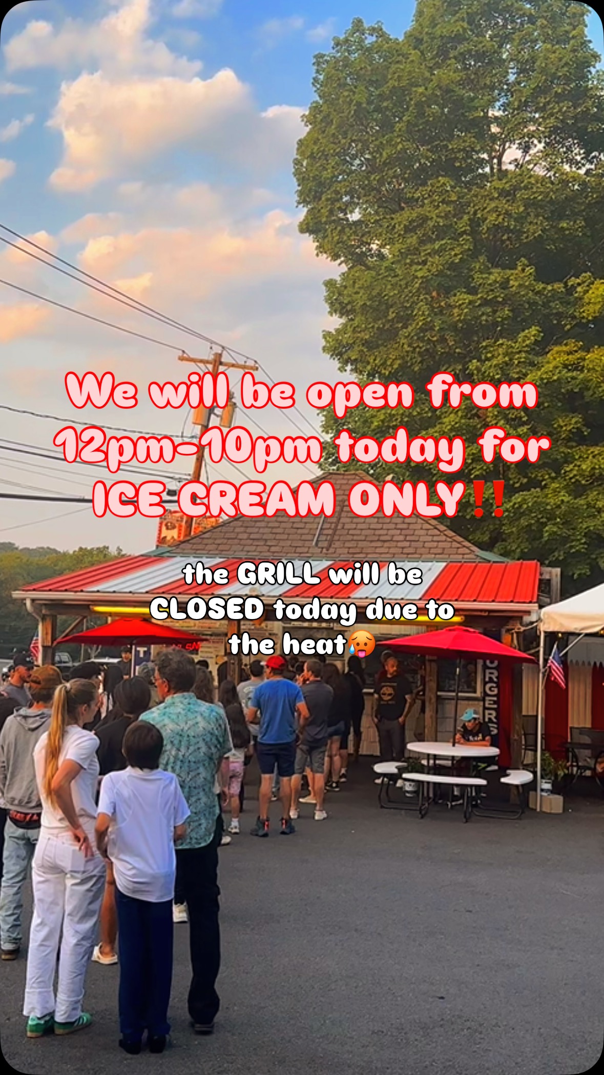 // We will be opening today from 12pm-10pm for ICE CREAM ONLY🍦 Our grill will be closed today due to the heat‼️Swing by to stay cool!
#ScoopsNMore #icecream #summer #yummy #hudsonvalley