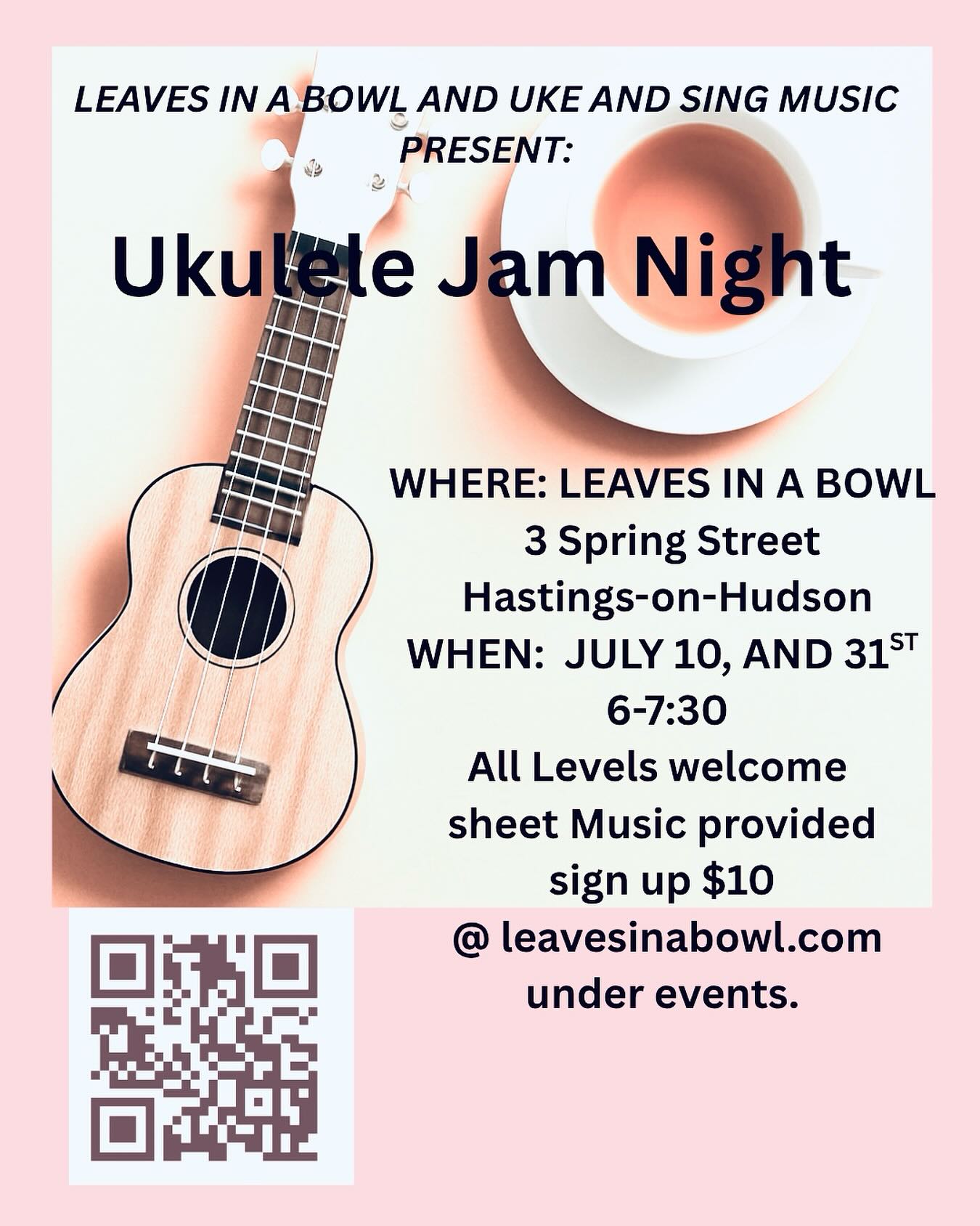 join us for a seriously fun evening. tea will be served. #ukulele #coldbrewtea #trysomethingnew #fun @ukeandsingmusic2019