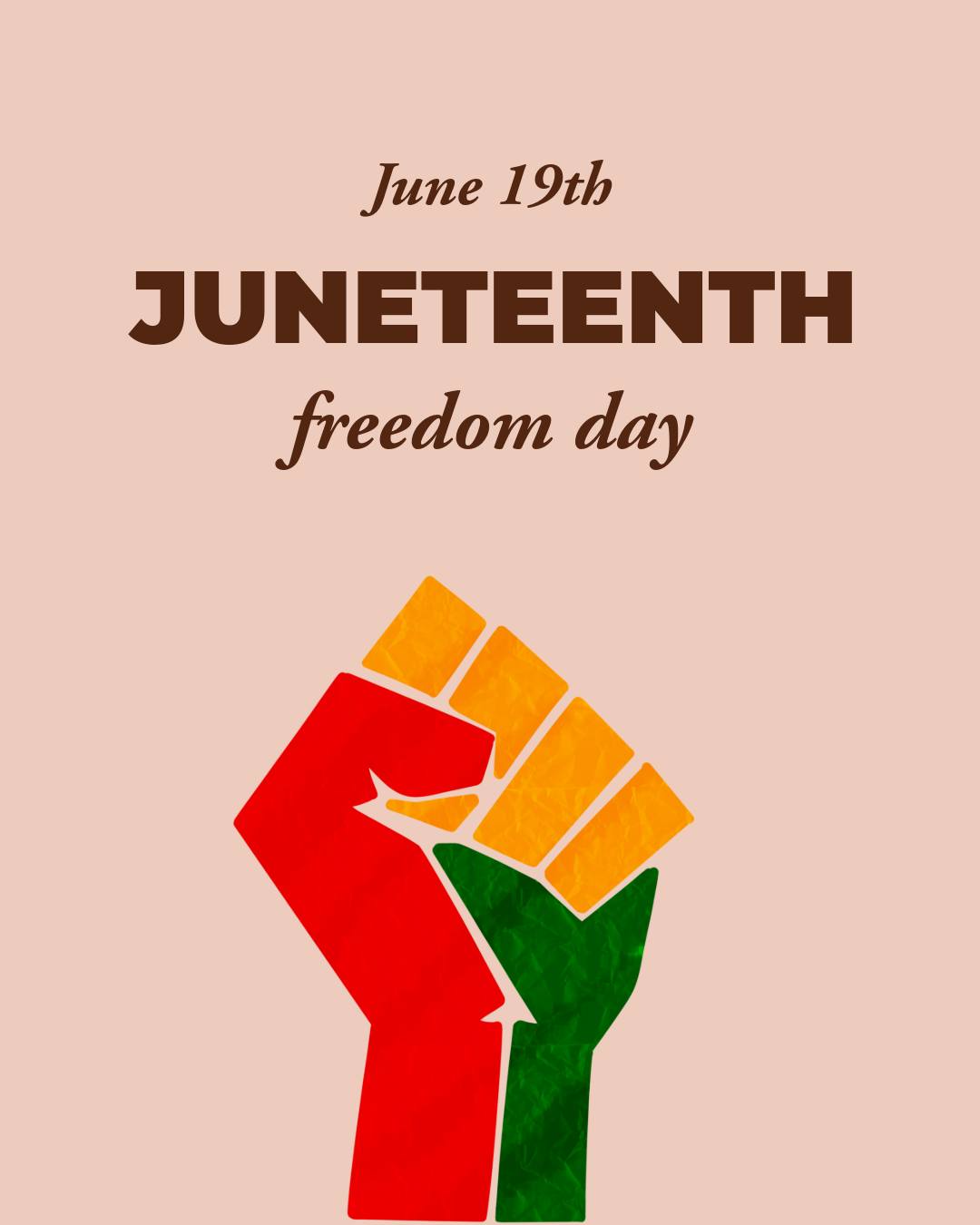 Juneteenth is a day to remember and honor the history of resilience and strength demonstrated by Black people who were subjected to the horrors of slavery and who fought for their liberation.
A struggle that echoes over the years and is still very much being fought today.
Today we pause to honor them and recommit ourselves to a vision of a truly just and equal society for ALL. And if you have not checked it out, please visit our friends @bwinhsc for their Juneteenth event this Saturday. It looks to be a very powerful and educational opportunity for all who attend!