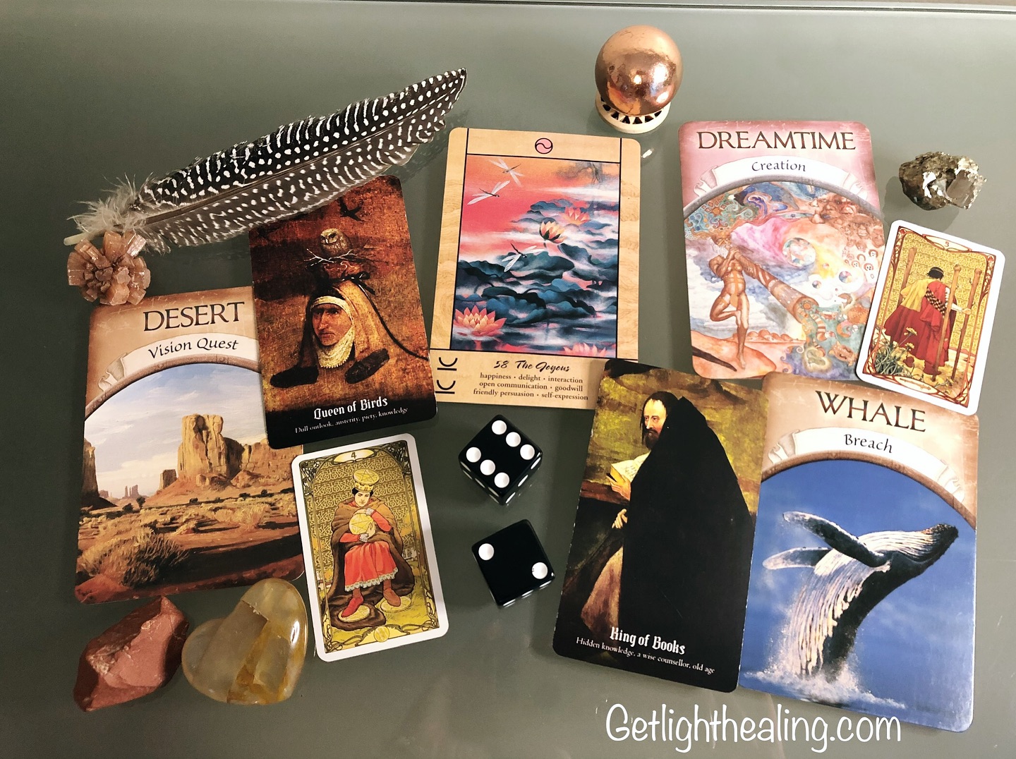 Guidance for July 20, 2025:“Open Communications Met with Resistance”
Dragonfly, a territorial creature of water & air, hints you may need to shift your emotional perspective to foster receptive interactions & restore goodwill. Its appearance indicates a powerful (8) positive change can occur if you are open to it, even while working within the limitation of others (6). Perhaps others have used your words against you, as justification for closing their hearts, or you’ve done the same to them. There’s a genuine need to create space for personal expressions or perspectives different from your own. Queen of Birds-representing a mother figure or close female in your life-is unwilling to let go of anything, choosing instead to hold onto old grudges & prejudices. Closed off, she refuses to meet halfway or shift her thinking. Preferring to maintain a skewed memory of events, protecting only her own perspective & wounds as valuable. Her resistant behavior towards change, is hardly the generosity of spirit we are looking for. In contrast to the Queen, the King of Books-shares everything he knows. Dreamtime represents creation through sound—suggesting the initiation of conversations that discard patterns impeding the creation of your desired reconciliation. Being the bigger person (King to Queen) & breaching the standoff is the first step towards letting go & becoming receptive to this change. Miracles are possible when you can let your heart & imagination flow freely allowing yourself to take risks in expressing yourself. Whale suggests a change in the environment could be helpful—the King indicates it should be someplace where you can be alone, in the quiet. Breaking the surface tension can introduce fresh perspectives (3 of Wands) offering a creative vision focused on a more cooperative future. You may have to put yourself out-there- an extension of yourself in good faith, anticipating that goodness will be returned to you.
Good 🍀🫣