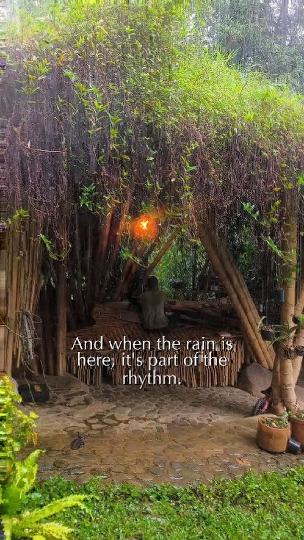 People often ask us, “But don’t you get wet in a house without walls?”
Well… it’s rainy season, it's pouring outside, and we’re nice and dry.
.
The roof is alive, planted with siempre viva, a succulent that slows the rain.
Overlapping bamboo canopies guide water away and encourage gentle air flow.
.
We don’t keep nature out.
We design with it.
It’s not about walls.
It’s about learning how to live with the weather, not against it.
.
#bambooroof #greenroof #bambooarchitecture #greenarchitecture #naturalbuilding #greenroofdesign #bioclimaticdesign #ecobuilding #livingstructures #rainyday #rainforestlife