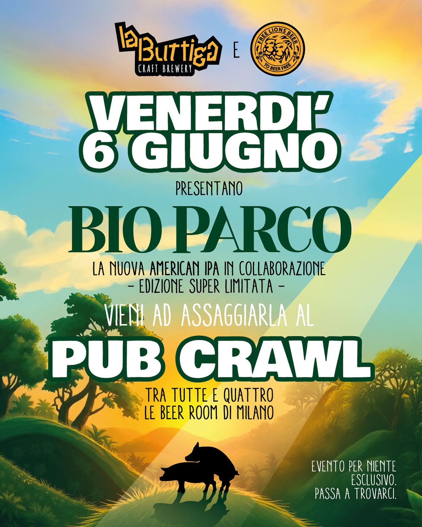 “BIO PARCO!” Esclamó il piccolo Timmy alla domanda della mamma “Dove vuoi andare questo Venerdì?” Mentre lo guardava con gli occhio pieni di amore.
Fai come il piccolo Timmy, urla anche tu “BIO PARCO!” alla domanda del tuo barista di fiducia “Che birra ti faccio ?”
Venerdì 6 Giugno unisciti al Pub Crawl tra le nostre Beer Room e prova BIO PARCO! La nostra nuova American IPA in collaborazione con @freelionsbeer tiratura come sempre abbastanza-ma non troppo-limitata
Chiamiamolo “piano d’azione” che poi di definito non ha nulla, sappi solo che ad una certa ora partiremo da Beer Room Martesana per poi andare in Beer Room Sarpi, da lì ci sposteremo poi a Franco’s Room dove mangeremo qualcosa (cosa lo scopriremo lì) per poi finire in Beer Room Porta Romana, da lì liberi tutti
#BIOPARCO
#BEVICOMEUNTORO