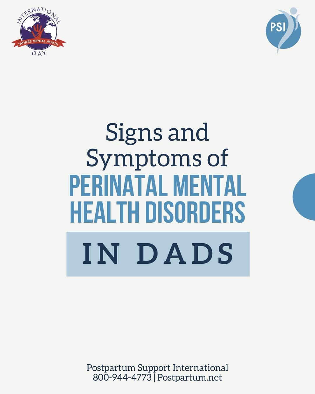 With so much excitement & support going on around mom and baby, when was the last time you asked a dad how they’re REALLY doing?
Repost from @postpartumsupportinternational
Perinatal mental health impacts the whole family. Dads can experience perinatal depression and perinatal anxiety, with 1 in 10 dads experiencing depression symptoms and 1 in 5 to 1 in 10 dads experiencing anxiety symptoms. Swipe ➡️ to see how these disorders appear in dads.
Dads matter from day one, and International Fathers’ Mental Health Day aims to improve fathers’ psychological wellbeing by raising awareness and decreasing symptoms. You are not alone, and we’re here for you. Get help now ⤵️
🔷 Call or text the PSI HelpLine: 800-944-4773. You never need a diagnosis to ask for help.
🔷 In a crisis situation, call or text the National Suicide & Crisis Lifeline: 988
🔷 Download the Connect by PSI App in the App Store & Google Play Store
🔷 Join PSI’s Dads Support Group: bit.ly/FindSupportGroup
🔷 See PSI’s Dads Resources: https://loom.ly/ZFkUG2Y
🔷 See PSI’s Resources for Partners & Families: https://loom.ly/erWWRW8
🔷 Learn more about International Fathers’ Mental Health Day: https://loom.ly/jbI5mxM
Source: International Fathers’ Mental Health Day: https://loom.ly/NLom1uk