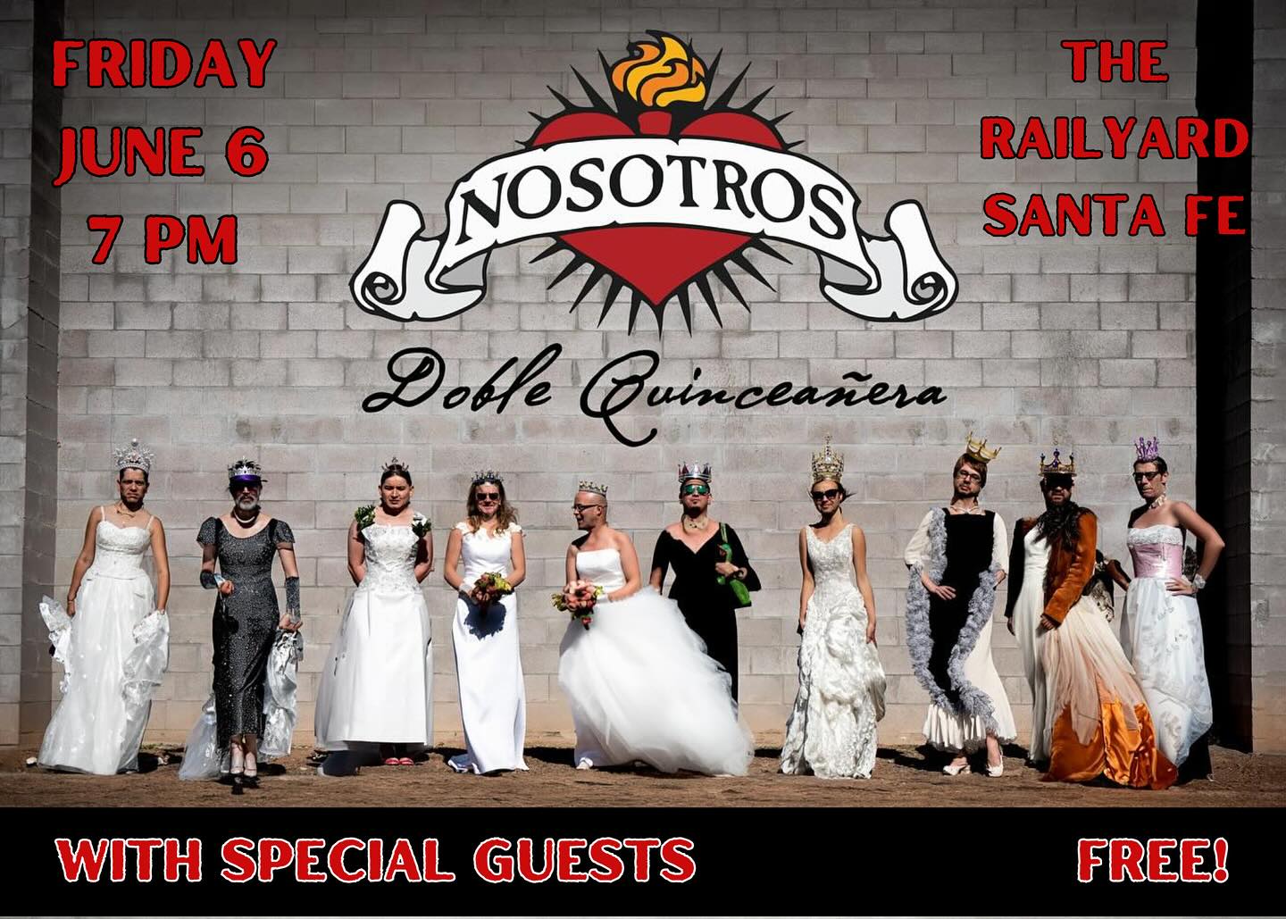 This Friday!
Nosotros Doble Quinceañera!
Celebrate 30 Años of one of New Mexico’s most award-winning bands!
With special guests!
Santa Fe Railyard | 7 PM
FREE