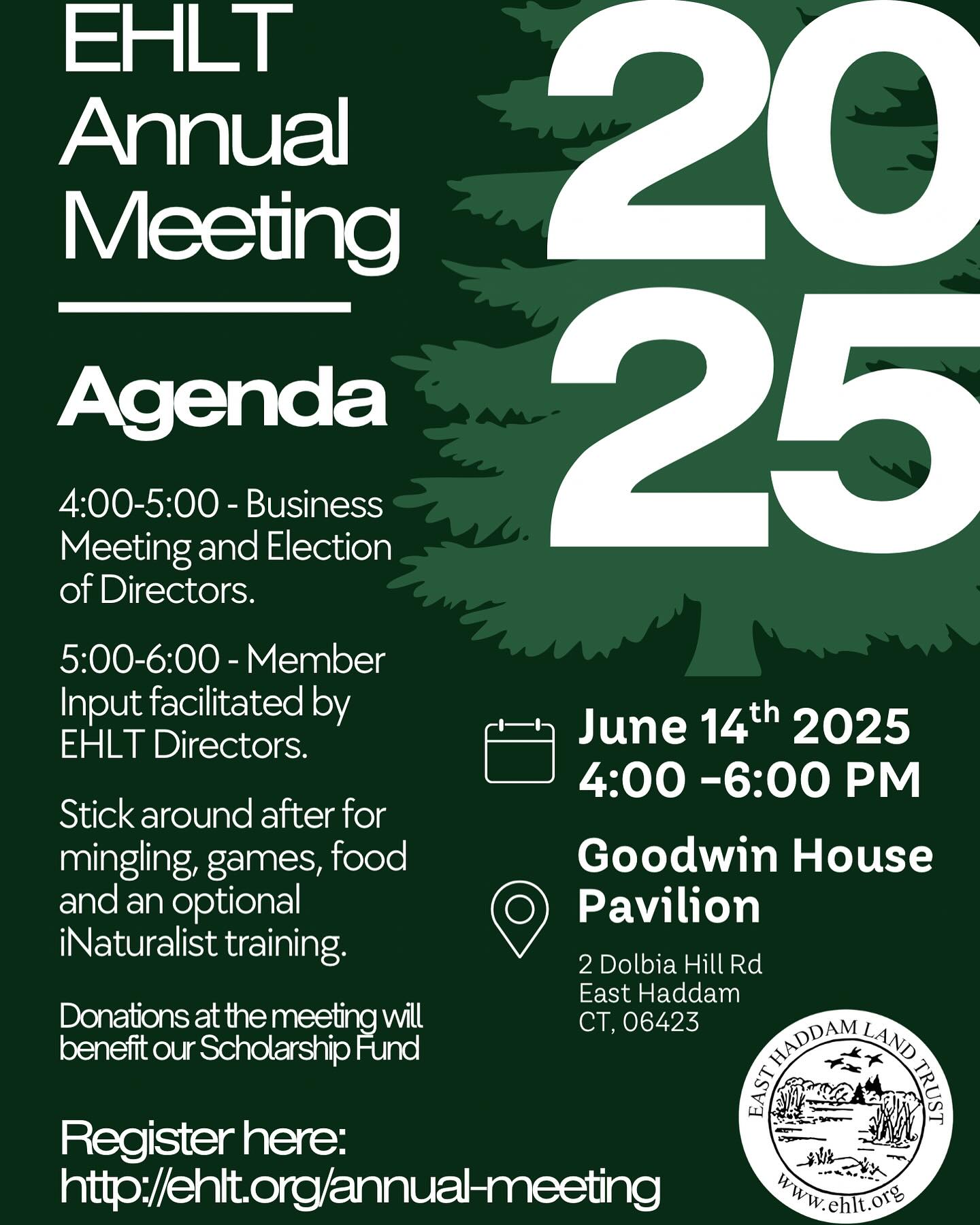 EHLT annual meeting will be on June 14th from 4:00-6:00 PM. We will start with our business meeting and then have a facilitated discussion. Please register and join us if you can!