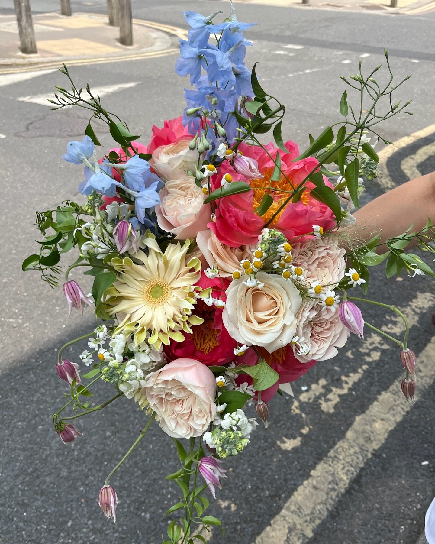 For Harriet & Oliver 🤍
Featuring soft summer roses, clematis, delphinium, gerbera, matracaria, stocks and coral peonies to contrast the otherwise muted tonal palette.
Finished with grasses and flowering jasmine trails , honestly this beauty had so much gorgeous scent to it 🪷
It’s always important for bridal bouq’s to have a personal touch, something authentic and bespoke to the couple. Harriet loves peonies and daisies, so we made sure these had their moment, and that they certainly did 🌼🌺
Congratulations to the lovely couple xxx
Want to get started on your wedding flowers? Bridal consultations are free - link in bio or DM to book 💕 x
#ukwedding #londonwedding #bridalbouquet #bridetobe