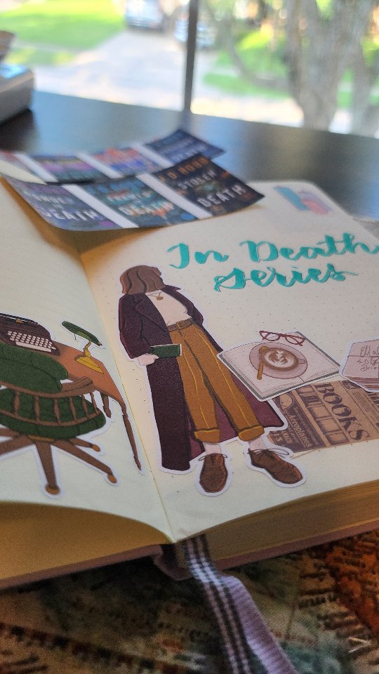 ✨️Been needing a way to create without pressure — nothing to sell, just something that makes me smile.🥰
This reading journal is for my favorite series (In Death by J.D. Robb @jdrobbauthor ). I made a cover spread and printed out the book covers to peel and stick as I go. It’s simple, but it’s helping me feel like my creative self again!
S/O to my N.I. bestie @lacunamoonco for the inspiration and the printable book cover template 🩵🧡
If you’ve been in a creative slump too, maybe this is your reminder: it’s okay to make something just for you. 🥰🩵
What’s bringing you joy lately?
Video Description: A pan view of my reading journal cover spread with bookish stickers.
Journal by @emilyharveyart
Stickers by @lacunamoonco @fizzandflourish and @planningwithkay