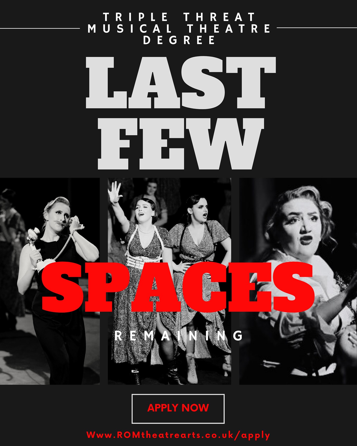 Didn’t get the offer you hoped for?
Changed your mind?
Just found us?
📣 No stress — we’ve got a few places left for Sept 2025!
.
Auditioning is easy — just complete our online application form and send us an audition video showing your current dance, acting and signing skills.
We know this part of the year can feel uncertain, but we’re here to support your next step.
Whether you’ve changed direction, had a late epiphany, or just found us — we’d love to hear from you.
📍Small classes
🎭 Professional Musical Theatre training
🎓 Industry-focused, student-led learning
Apply now at romtheatrearts.co.uk
#BeReady #TrainAtROM #Clearing2025