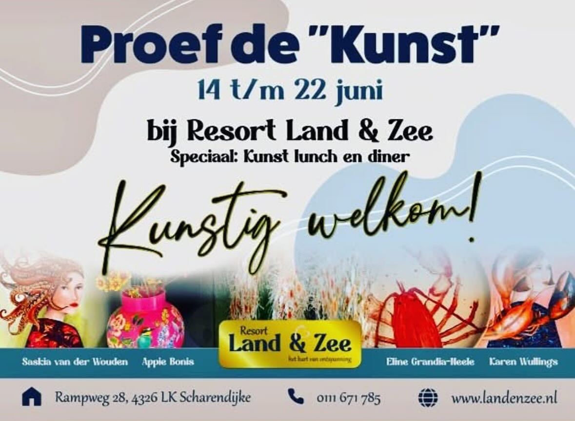 Zo leuk…mijn schilderijen worden geëxposeerd op een prachtige locatie Resort Land en Zee.
Al even geleden dat ik ook schilderijen exposeerde, maar ook dit is iets waar mijn passie ligt naast het werk wat ik doe voor @ogeltje , @bordy.s en @desjavu.nl
En hoe leuk is het dat ze dan op het eiland hangen.
Een serie van doeken met als onderwerp het ‘Zeeuwse meisje’.
Niet alleen mijn werk is te bewonderen; @ateliergoudkust van Saskia van der Wouden staat er met haar prachtige vazen en schilderijen. De keramist Eline Neele @ceramua en het werk van @appibonis is te bewonderen.
Een verscheidenheid van unieke werken, wat het nog interessanter maakt om lekker te komen kijken!!
Ze zijn te bewonderen bij @resortlandenzee.
En misschien nog wel het leukste is, dat je gelijk heerlijk kunt lunchen en dineren….ze hebben bij Resort land en zee zelfs een speciale kunstlunch en diner samengesteld….’Proef de Kunst’!
En die wil je proeven!😉
@resortlandenzee
#kunstschouw2025 #kunstschouw #proefkunst #proefdekunst #kunstopschouwenduiveland #expositie #zeeland #schouwenduiveland #kunst #schilderijen #zeeuwsmeisje