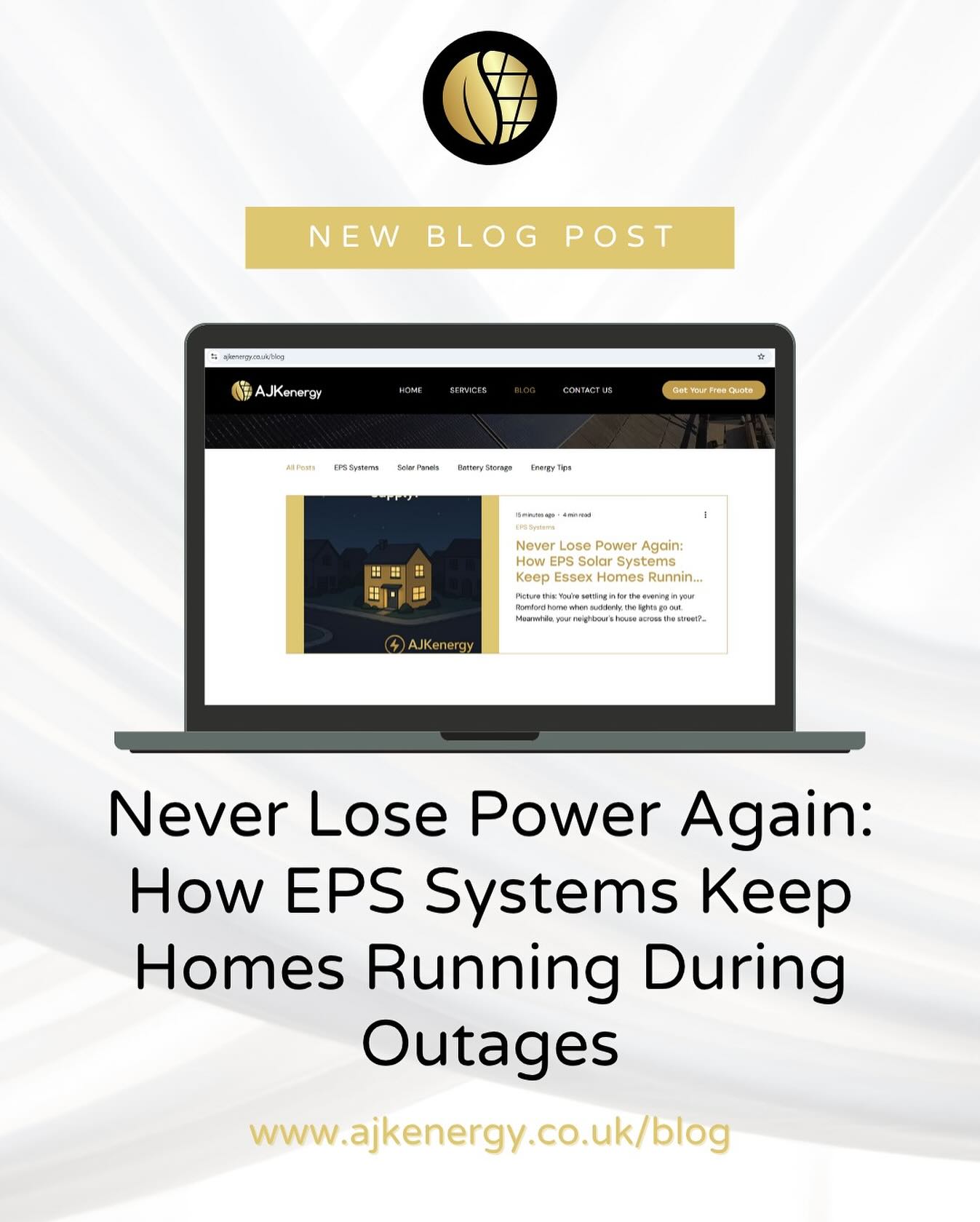 📚Our First Blog Post📚
Ever lost power but wished your solar panels could still keep your home running?
Our first blog post explains how EPS systems keep homes powered during outages - no more sitting in the dark!
To read more click the links in our bio or visit www.ajkenergy.co.uk/blog 👆
Questions about EPS for your home? Ask below! 👇
#EPSSystems #SolarPower #PowerOutage #AJKEnergy #EssexSolar #BackupPower
