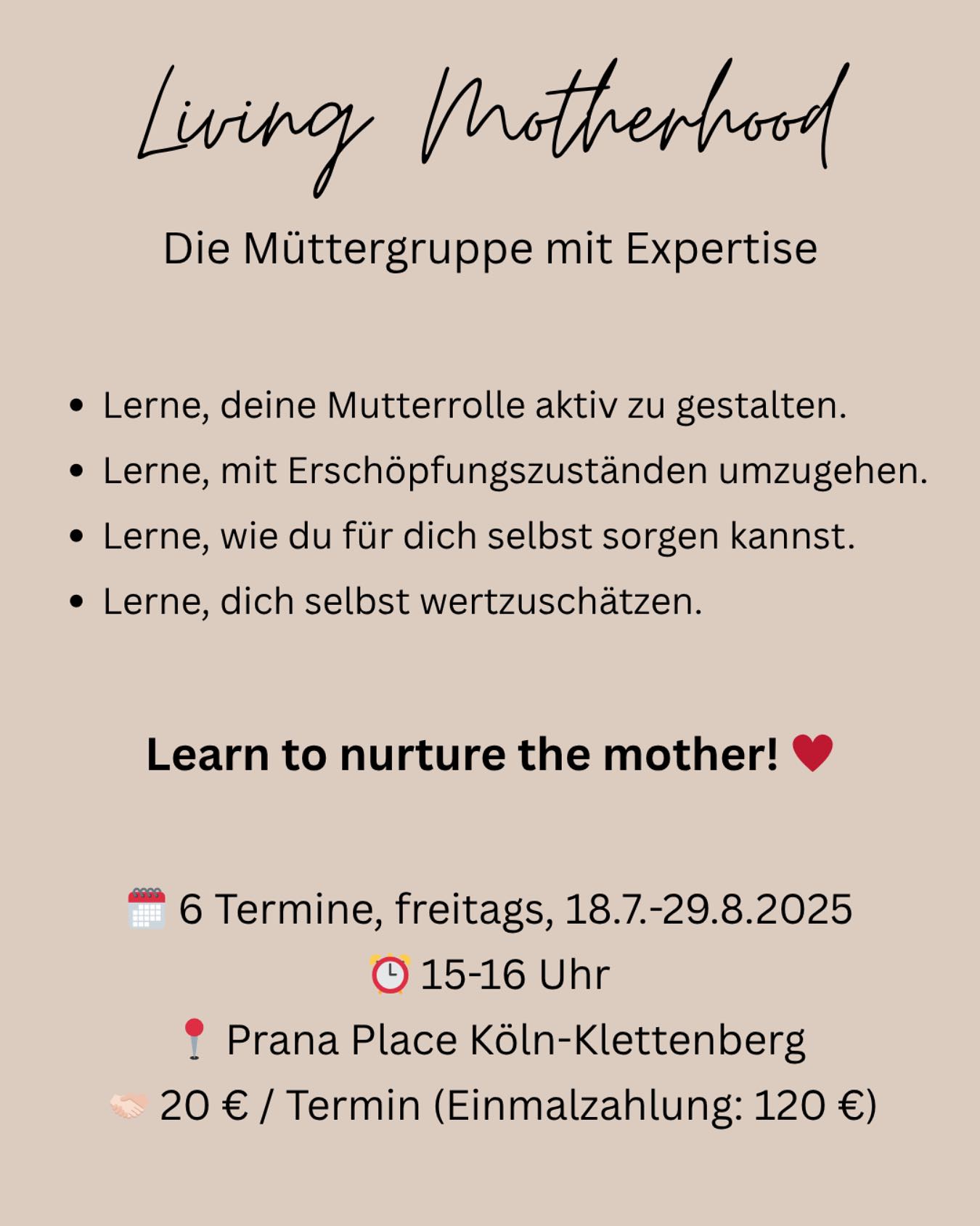Learn to nurture the mother - yourself! ♥️
Start der Gruppe ist am 18. Juli 2025 im Prana Place in Köln-Klettenberg.
Jetzt anmelden unter kontakt@hannah-bendel.com oder DM hier in Instagram.
Let’s start the journey! 💫
#selfcare #mütter #coaching #selbstfürsorge #köln #learntonurtureyourself #motherhood