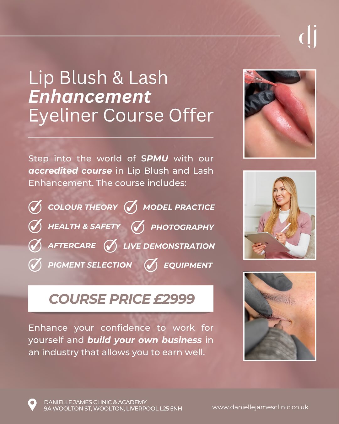 📣 𝐂𝐨𝐮𝐫𝐬𝐞 𝐎𝐟𝐟𝐞𝐫 📣 𝐋𝐢𝐩 𝐁𝐥𝐮𝐬𝐡 & 𝐄𝐲𝐞𝐥𝐢𝐧𝐞𝐫 𝐥𝐚𝐬𝐡 𝐞𝐧𝐡𝐚𝐧𝐜𝐦𝐞𝐧𝐭 𝐓𝐇𝐄 𝐏𝐄𝐑𝐅𝐄𝐂𝐓 𝐃𝐔𝐎
This offer is a specialist course that will set you up for your new career where you can earn your investment back in less than 10 clients!
4 days indepth training
Full support throughout
Kit included
Live demonstrations
3-4 Model Practice per student
Small class 1-2 students max
Case study follow up
Location - Liverpool
Start time - 9.30
Lunch - Supplied by us
Come Train with us and start your new career straight away
Danielle x
#beginnerslipblushuk #beginnerslipblushtraining #beginnerslipblush #permanetmakeup #lipblushtraining #lipblushuk