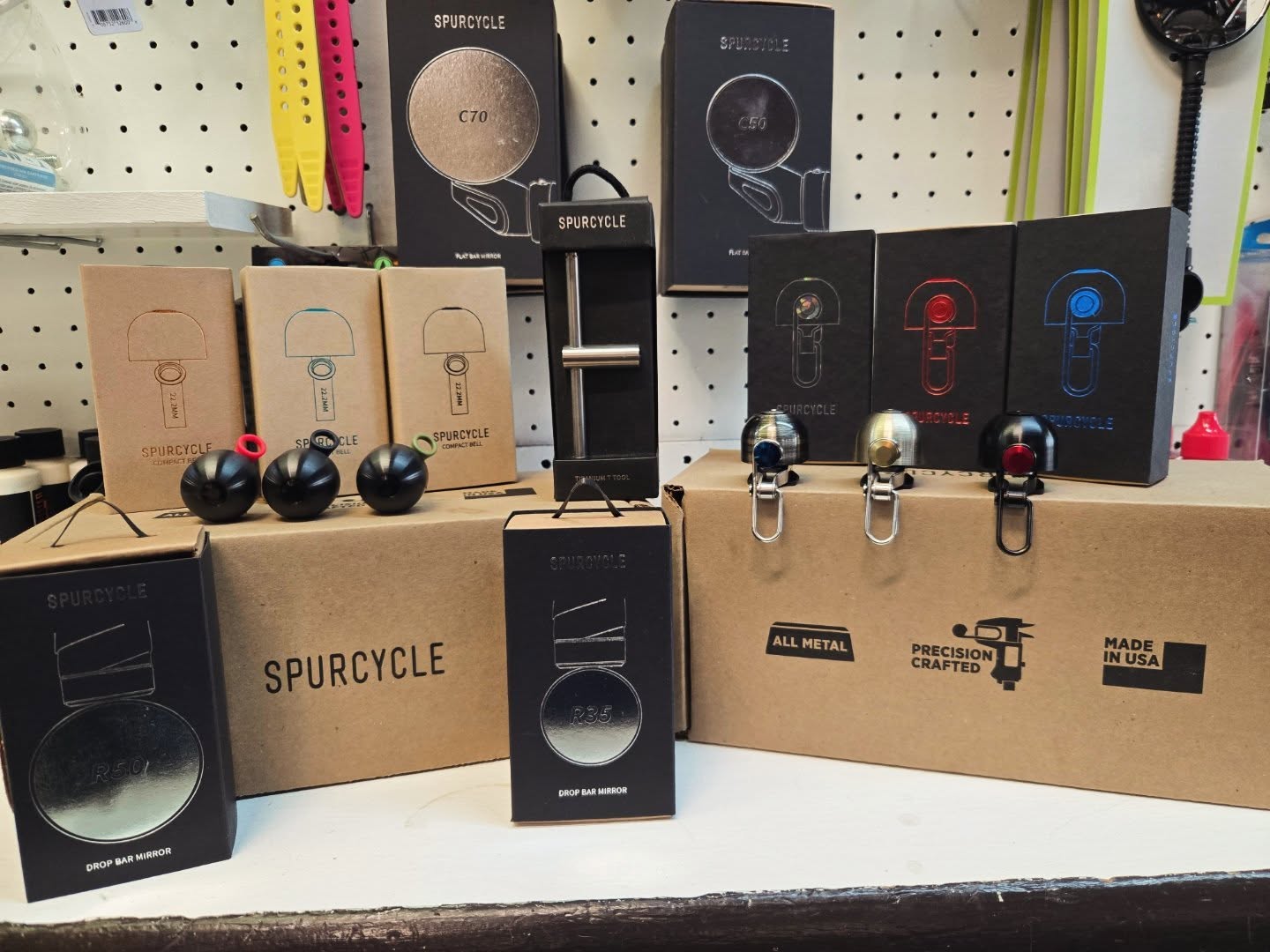 The finest products in bicycle safety are from the folks @spurcycle . Superior sound, clarity, and precision make these bells, mirrors, and multi-tools a must-have for all discerning cyclists. MADE IN THE USA. Swing by and outfit yourself today.
.
.
.
#bikebell #madeintheusa🇺🇸 #localbikeshop #locallyownedandoperated #shoplocal #spurcycle #beheard