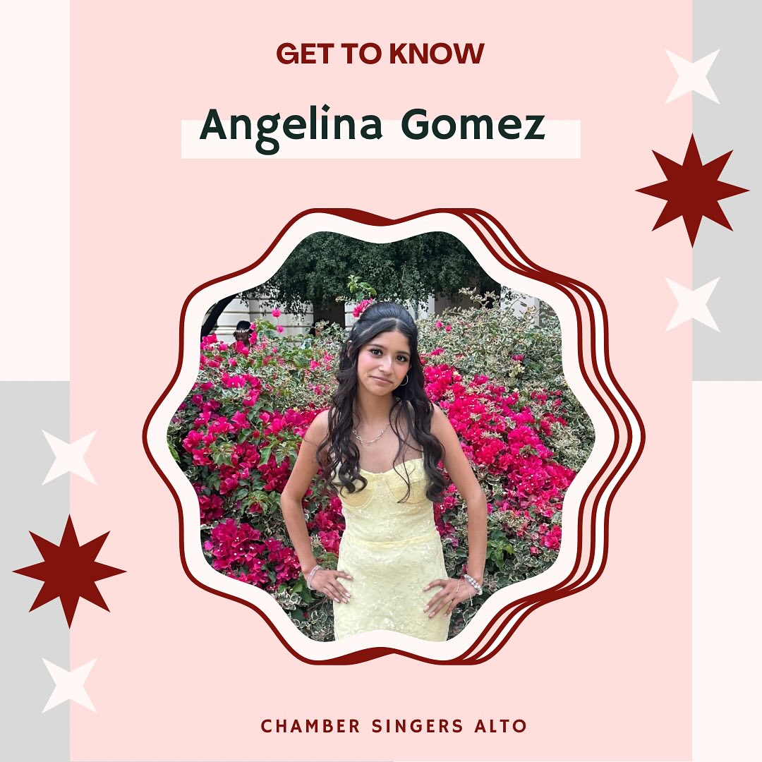 now we shine a spotlight on Angelina Gomez! thank you for your unwavering commitment to choir over these past four years and for always bringing your best to the choral department and all of our performances. your dedication and passion have made you a true gem in our alto section. we’ll miss you so much! keep singing and keep being your wonderful self! 😊😊