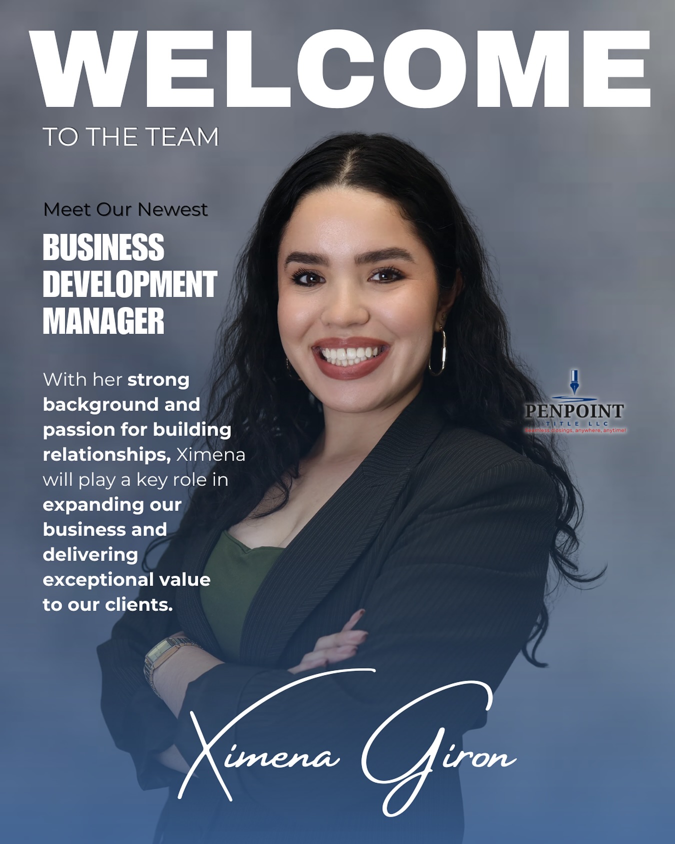 โจ Please help us welcome Ximena Giron to the Penpoint Title family! โจ
Weโre excited to introduce her as our new Business Development Manager! ๐
With her strong background and passion for building meaningful relationships, Ximena is ready to help us grow and deliver exceptional value to our clients. ๐ผ๐ค
Letโs show her some love in the comments ๐
Welcome to the team, Ximena! ๐
#WelcomeToTheTeam #PenpointTitle #BusinessDevelopment #RealEstateSupport #TitleCompany #GrowthPartner #TeamPenpoint #RelationshipBuilder