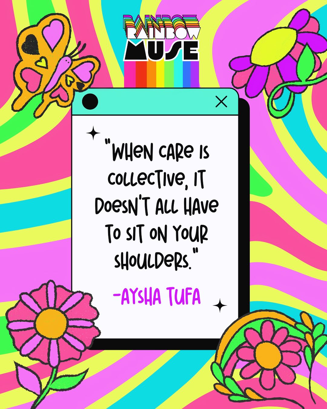 From our collective to yours…
Aysha Tufa’s reflections have had us all pausing, feeling, exhaling. Her words speak straight to the heart of what we’re building at Rainbow Muse: care that is communal, creative, and rooted in trust. 🌈🙌🏾🙏🏾❤️😘
Whether you’re just beginning something tender, figuring out what holds you, or trying to carry less alone—these quotes are for you.🥰🌺🌳
#RainbowMuseCollective #ArtTherapy #DecolonialPractice #NeuroaffirmingCare #TherapistsWhoFeel #EcologiesOfBecoming #CulturalSafety #CareAsResistance #AyshaWords