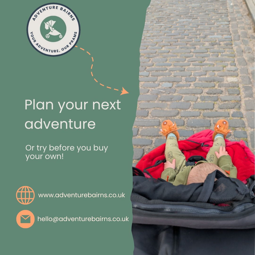 🏞 We had one of our buggys out on a wee trip to St Andrews recently.
Our wee bairn loved seeing all the sights and didn't feel a single cobble during his nap. 😴
Mountain Buggys have air filled tyres, just like a mountain bike, to allow for amazing handling over any terrain!
Book a buggy for your next trip:
www.adventurebairns.co.uk