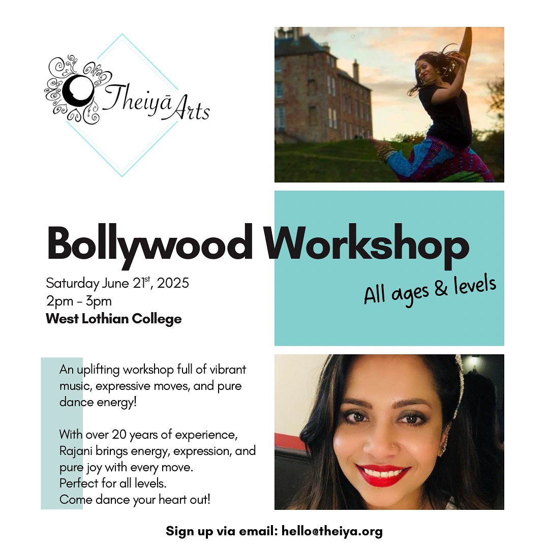 📣What a weekend we have ahead!
💃🏽Experience the joy of Bollywood dancing with @rajani.ravikumar ! An uplifting workshop full of vibrant music, expressive moves, and pure dance energy!
💫With over 20 years of experience, Rajani brings energy, expression, and pure joy with every move.
💃🏽Perfect for all levels, FREE ENTRY, come dance your heart out! Book your spot by emailing hello@theiya.org - Limited capacity!
#dance #bollywood #free #workshop #westlothian #southasian #southasiandance #indiandancers #indiandancersinscotland #livingston #theiyaarts #theiyaartsschool #westlothianmulticulturalfestival